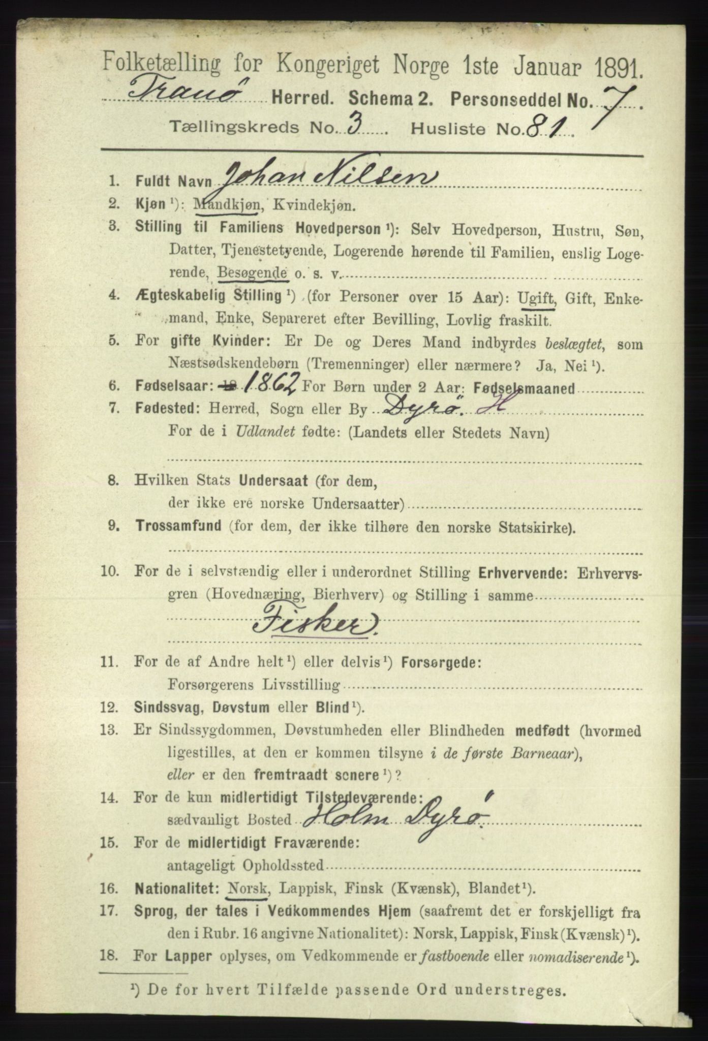 RA, 1891 census for 1927 Tranøy, 1891, p. 1382