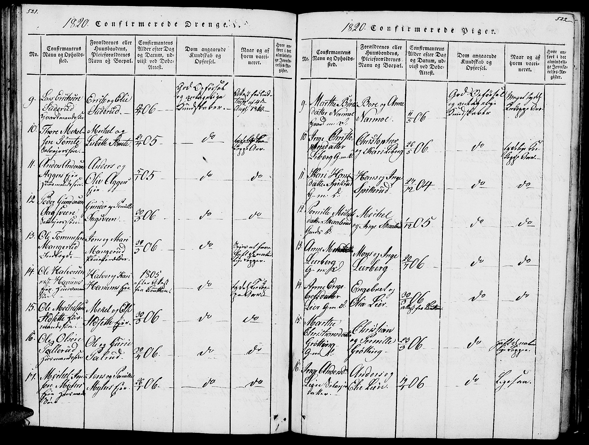 Vang prestekontor, Hedmark, SAH/PREST-008/H/Ha/Haa/L0007: Parish register (official) no. 7, 1813-1826, p. 521-522