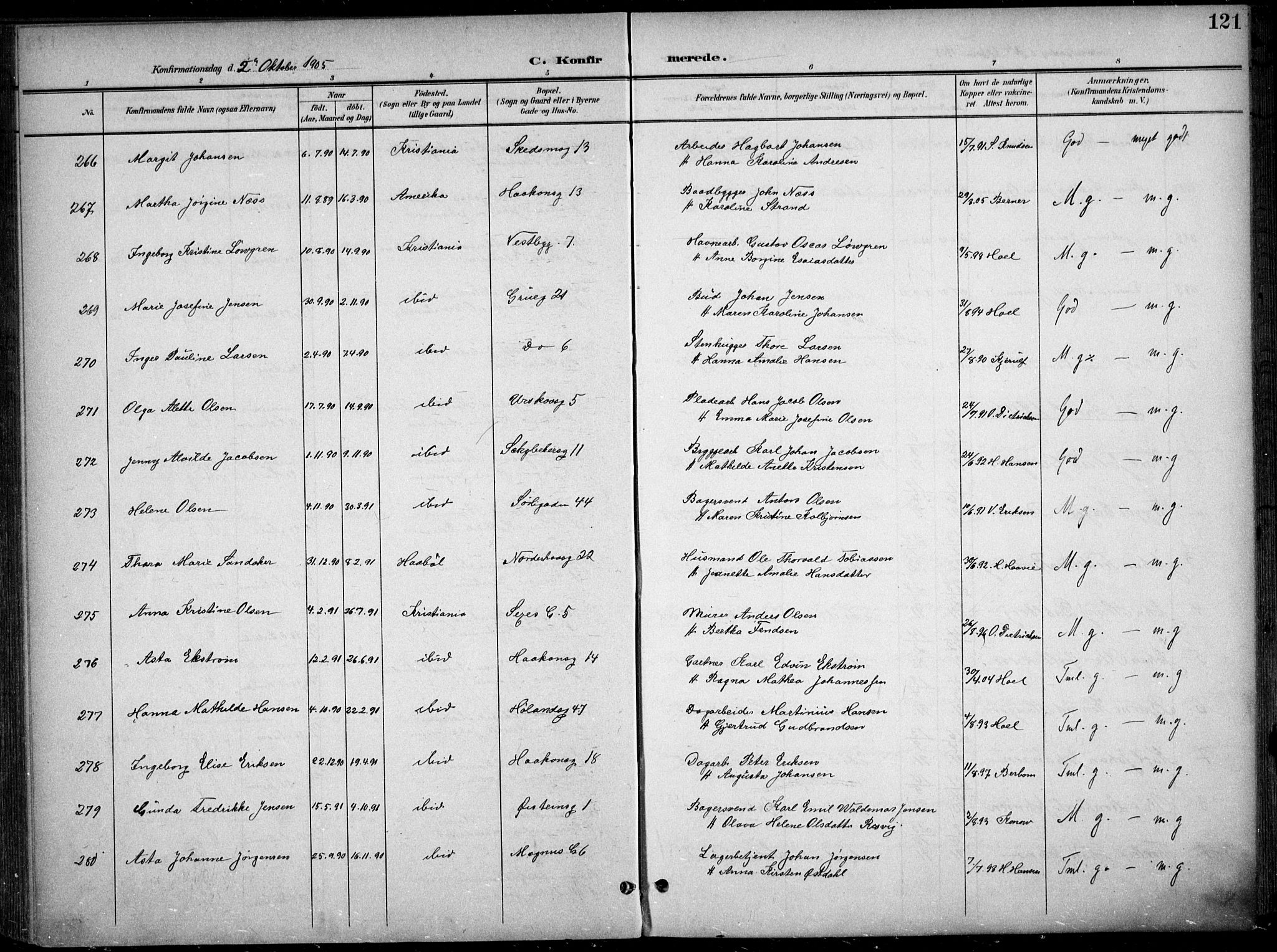 Kampen prestekontor Kirkebøker, SAO/A-10853/F/Fa/L0009: Parish register (official) no. I 9, 1899-1911, p. 121