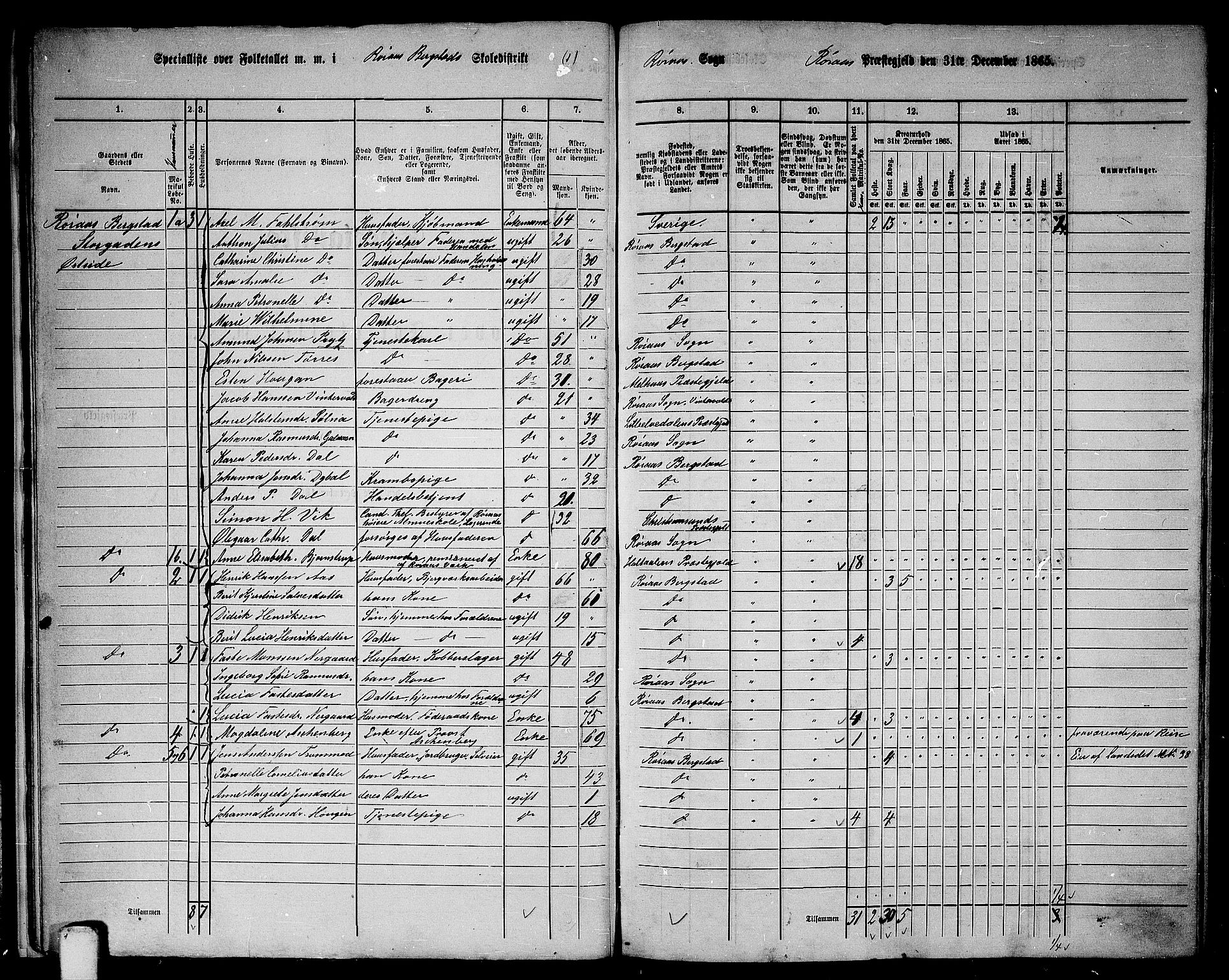 RA, 1865 census for Røros, 1865, p. 15