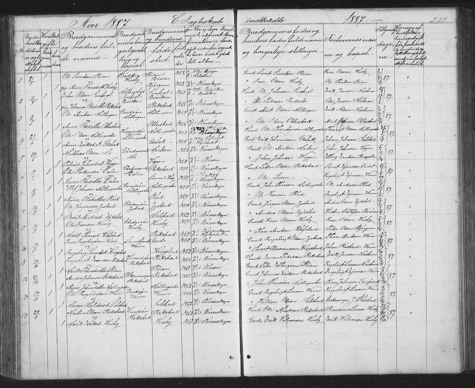 Ministerialprotokoller, klokkerbøker og fødselsregistre - Sør-Trøndelag, SAT/A-1456/667/L0798: Parish register (copy) no. 667C03, 1867-1929, p. 237