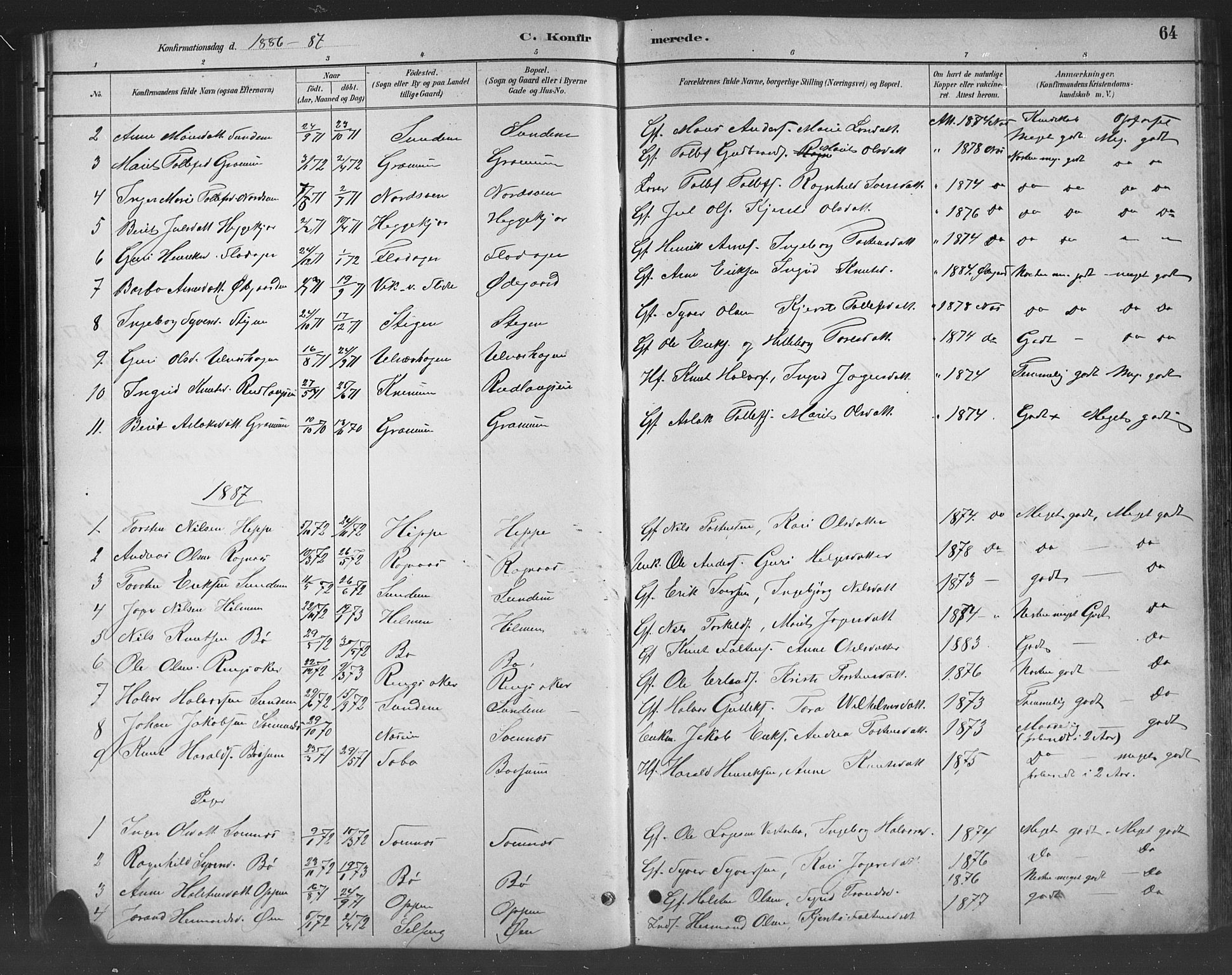 Nord-Aurdal prestekontor, SAH/PREST-132/H/Ha/Hab/L0008: Parish register (copy) no. 8, 1883-1916, p. 64