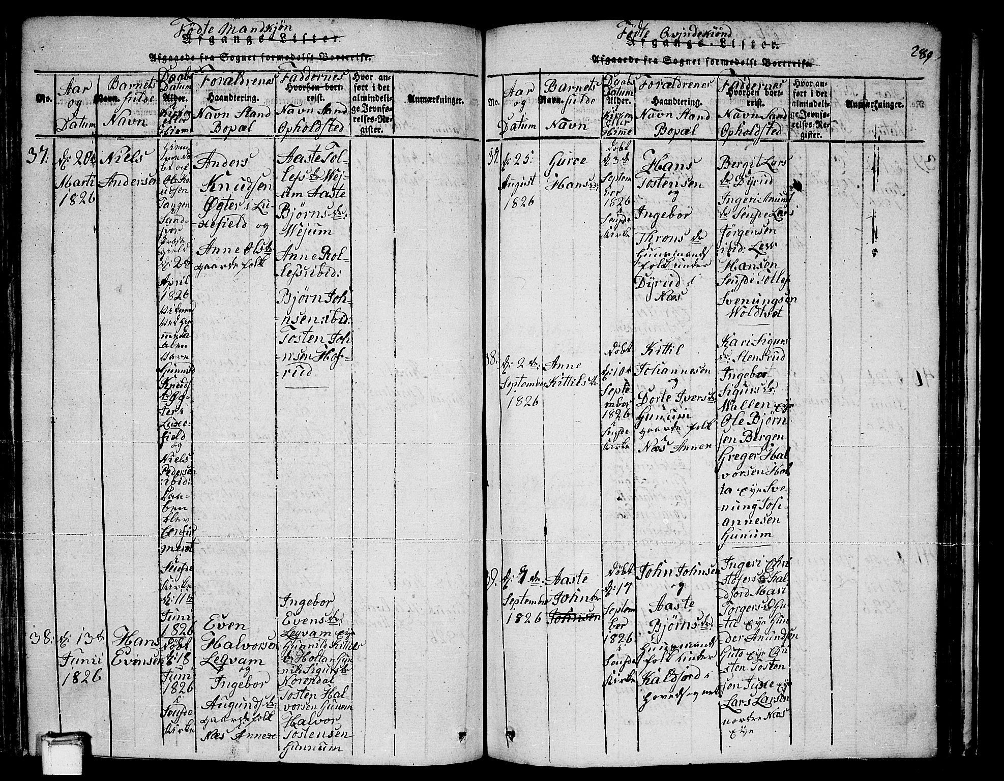 Sauherad kirkebøker, AV/SAKO-A-298/F/Fa/L0005: Parish register (official) no. I 5, 1815-1829, p. 289