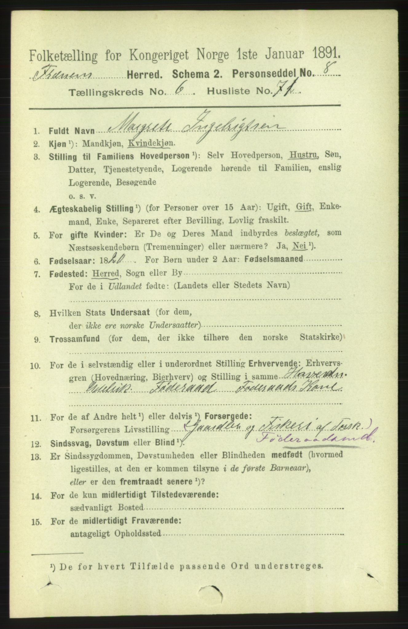 RA, 1891 census for 1548 Fræna, 1891, p. 2272