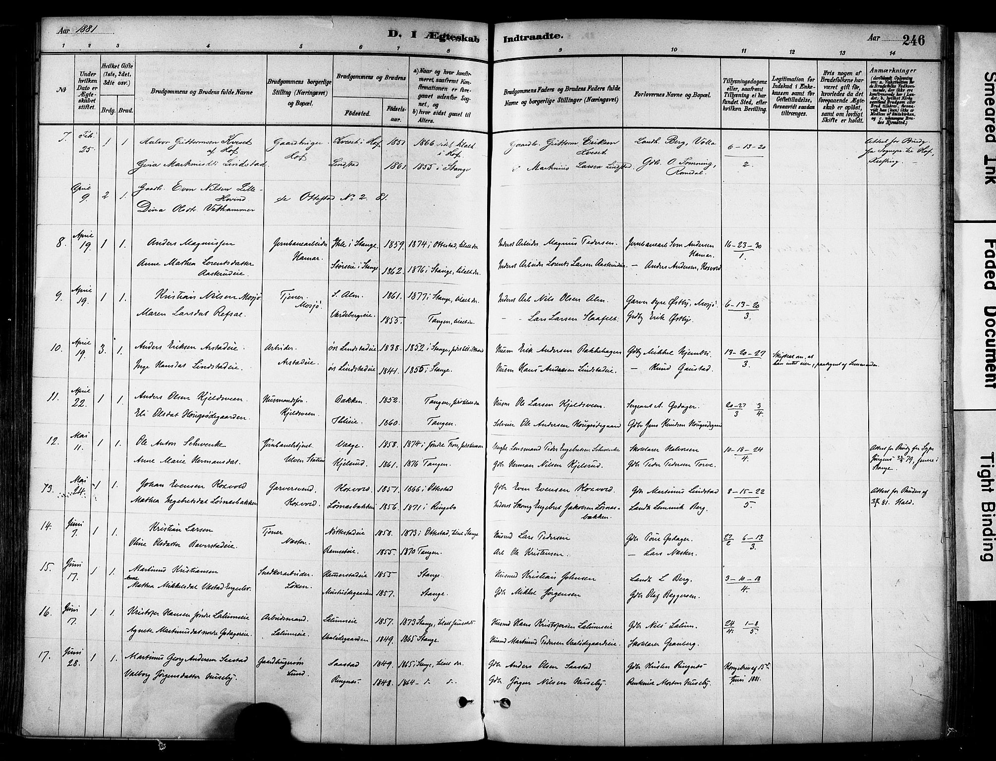 Stange prestekontor, AV/SAH-PREST-002/K/L0017: Parish register (official) no. 17, 1880-1893, p. 246