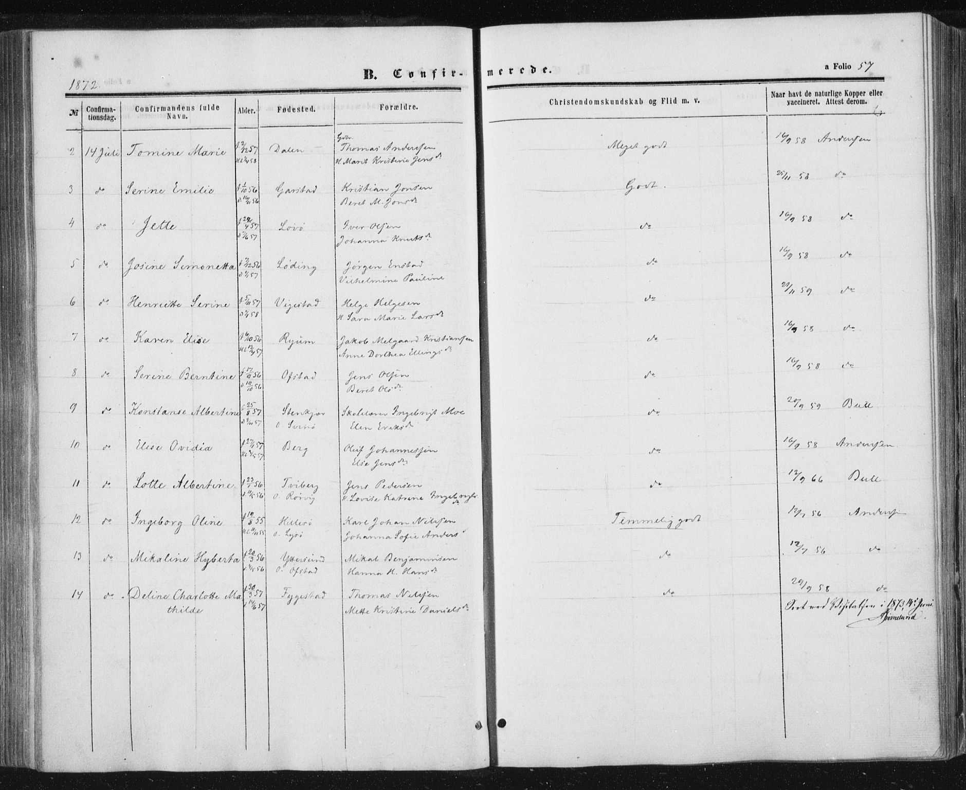 Ministerialprotokoller, klokkerbøker og fødselsregistre - Nord-Trøndelag, SAT/A-1458/784/L0670: Parish register (official) no. 784A05, 1860-1876, p. 57