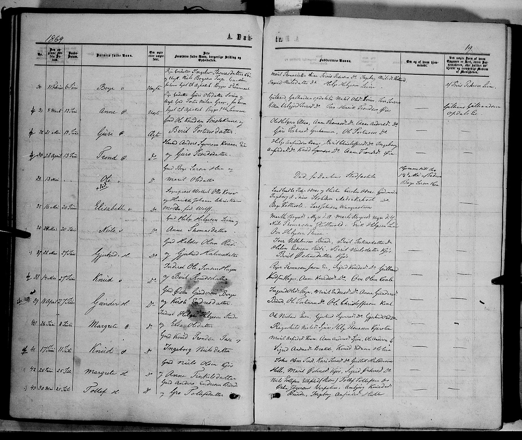 Vang prestekontor, Valdres, SAH/PREST-140/H/Ha/L0007: Parish register (official) no. 7, 1865-1881, p. 19
