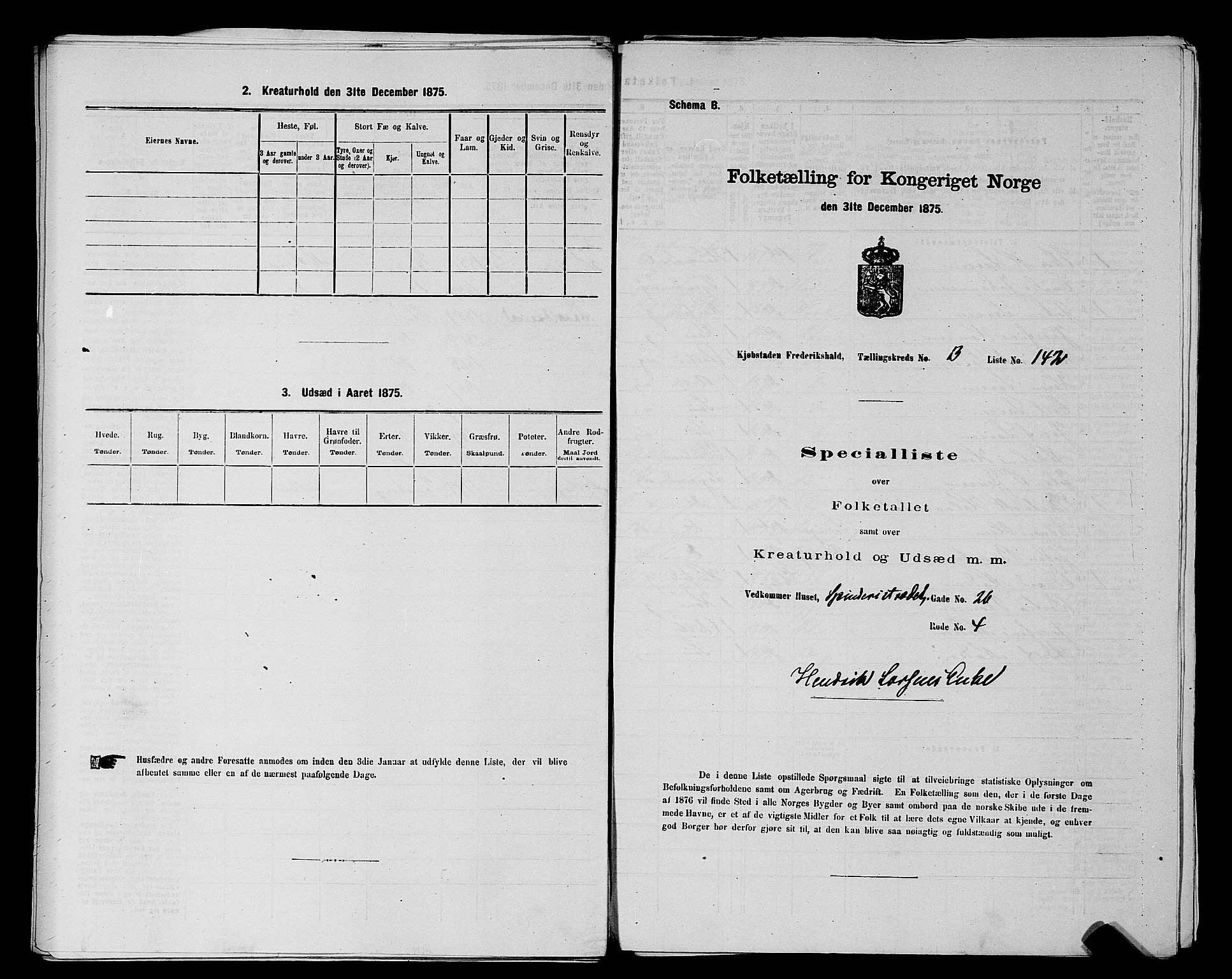 RA, 1875 census for 0101P Fredrikshald, 1875, p. 336