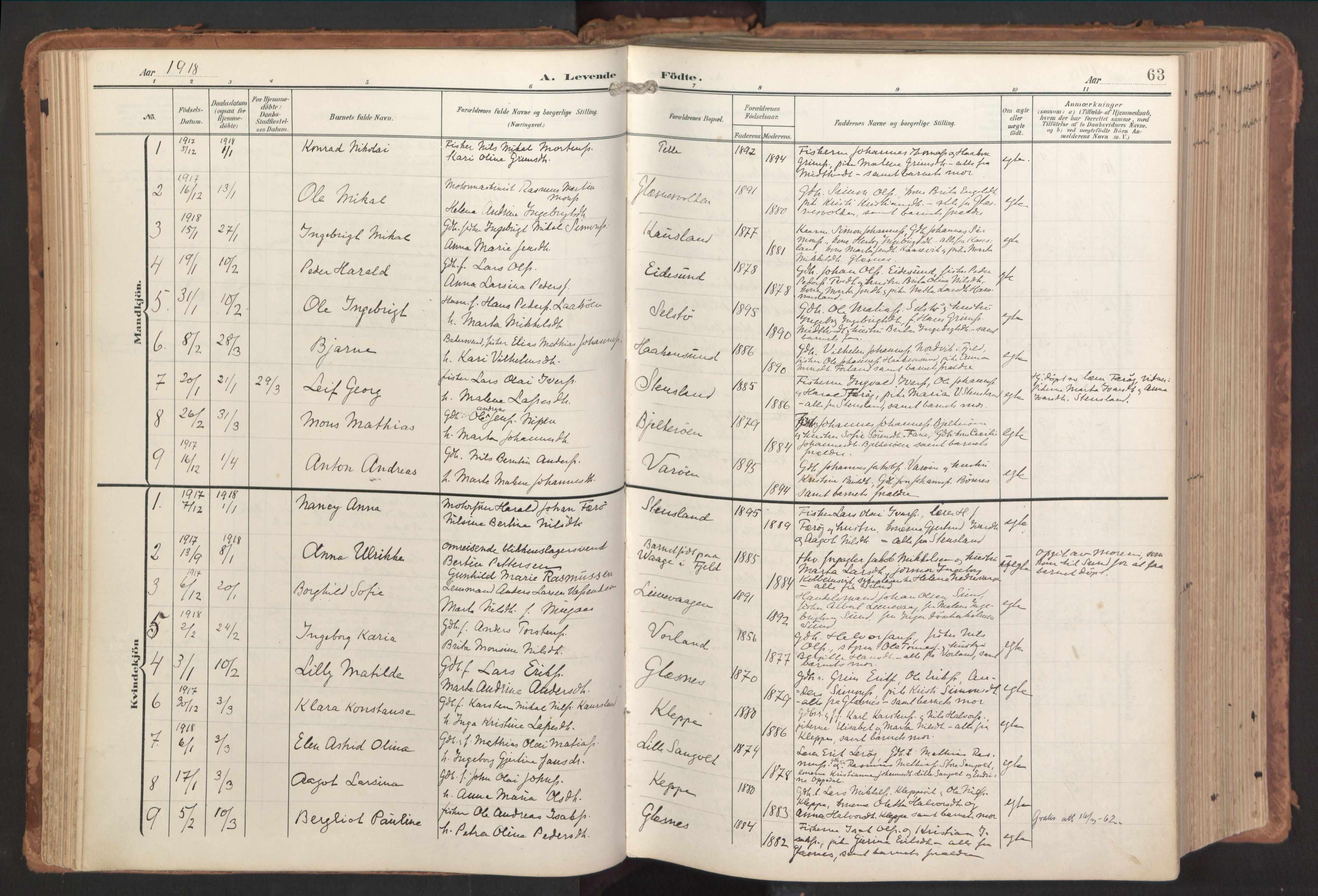 Sund sokneprestembete, SAB/A-99930: Parish register (official) no. B 2, 1907-1926, p. 63