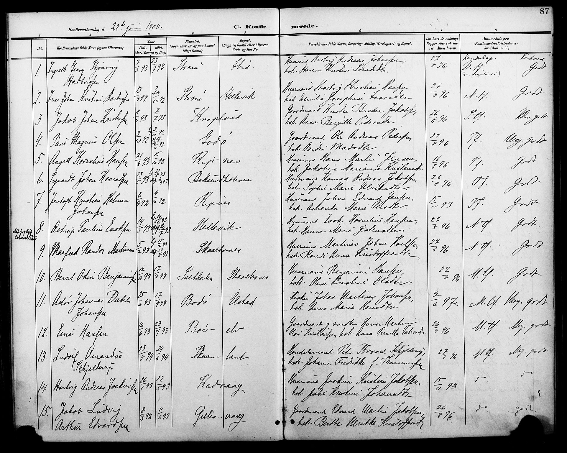 Ministerialprotokoller, klokkerbøker og fødselsregistre - Nordland, SAT/A-1459/804/L0088: Parish register (copy) no. 804C01, 1901-1917, p. 87