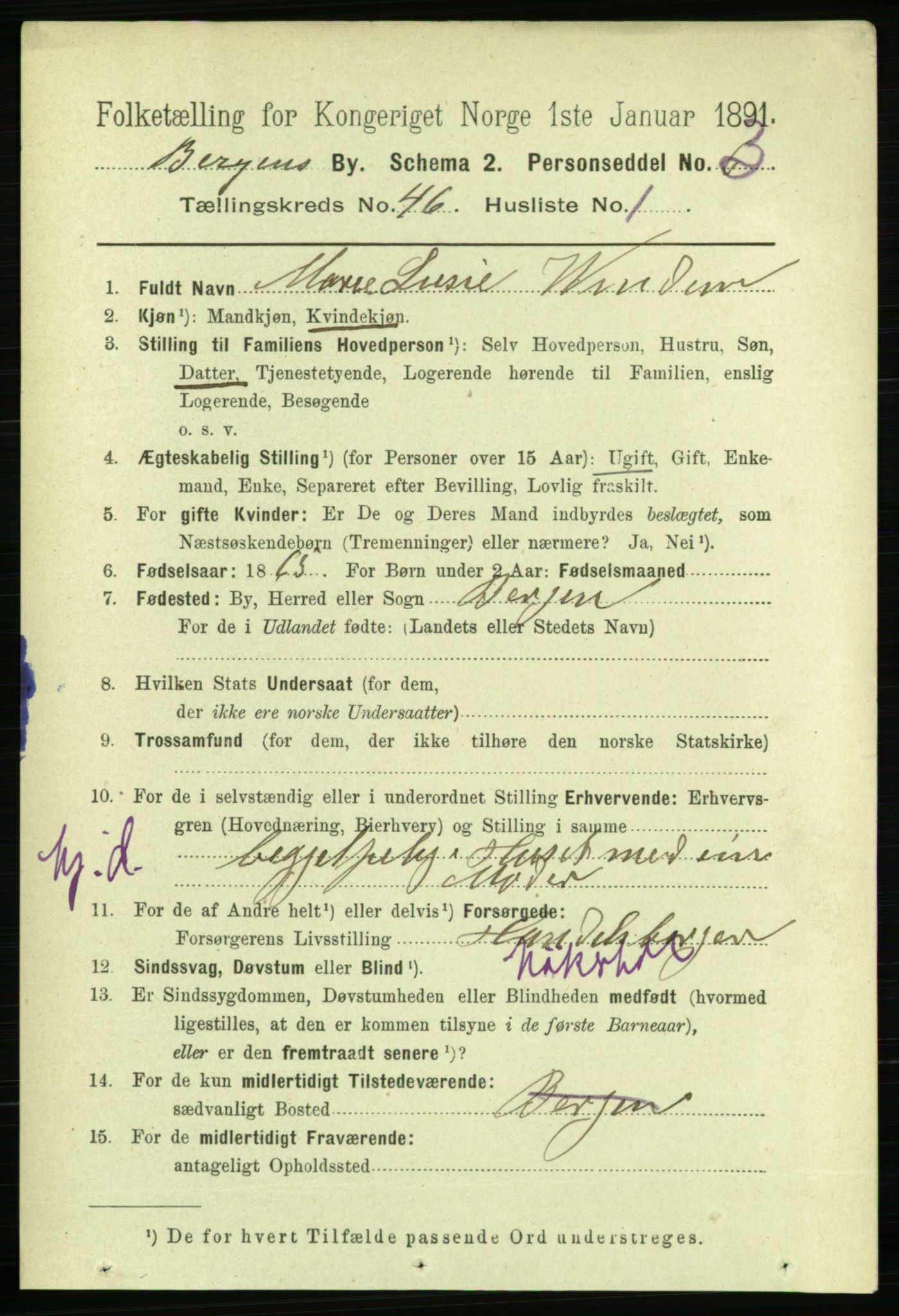 RA, 1891 Census for 1301 Bergen, 1891, p. 54240