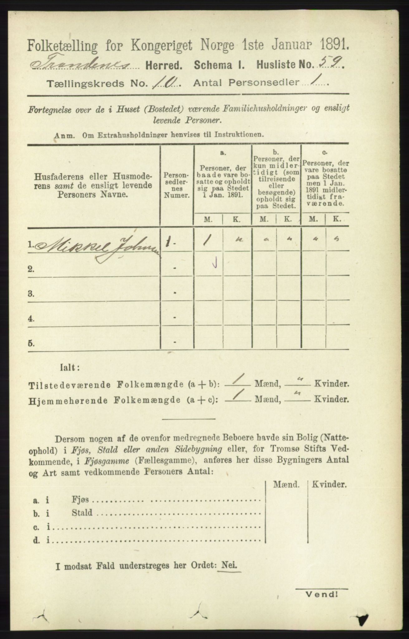 RA, 1891 census for 1914 Trondenes, 1891, p. 7492