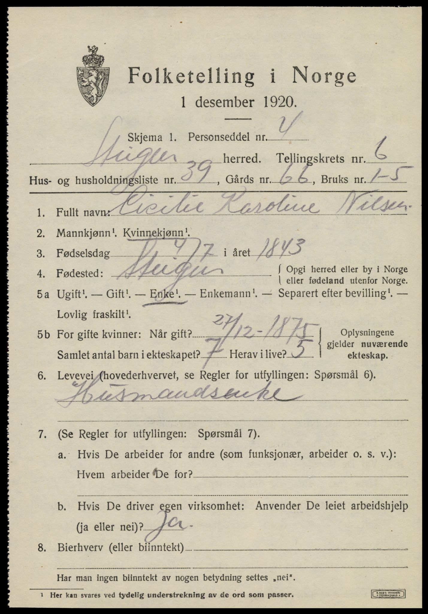 SAT, 1920 census for Steigen, 1920, p. 2744