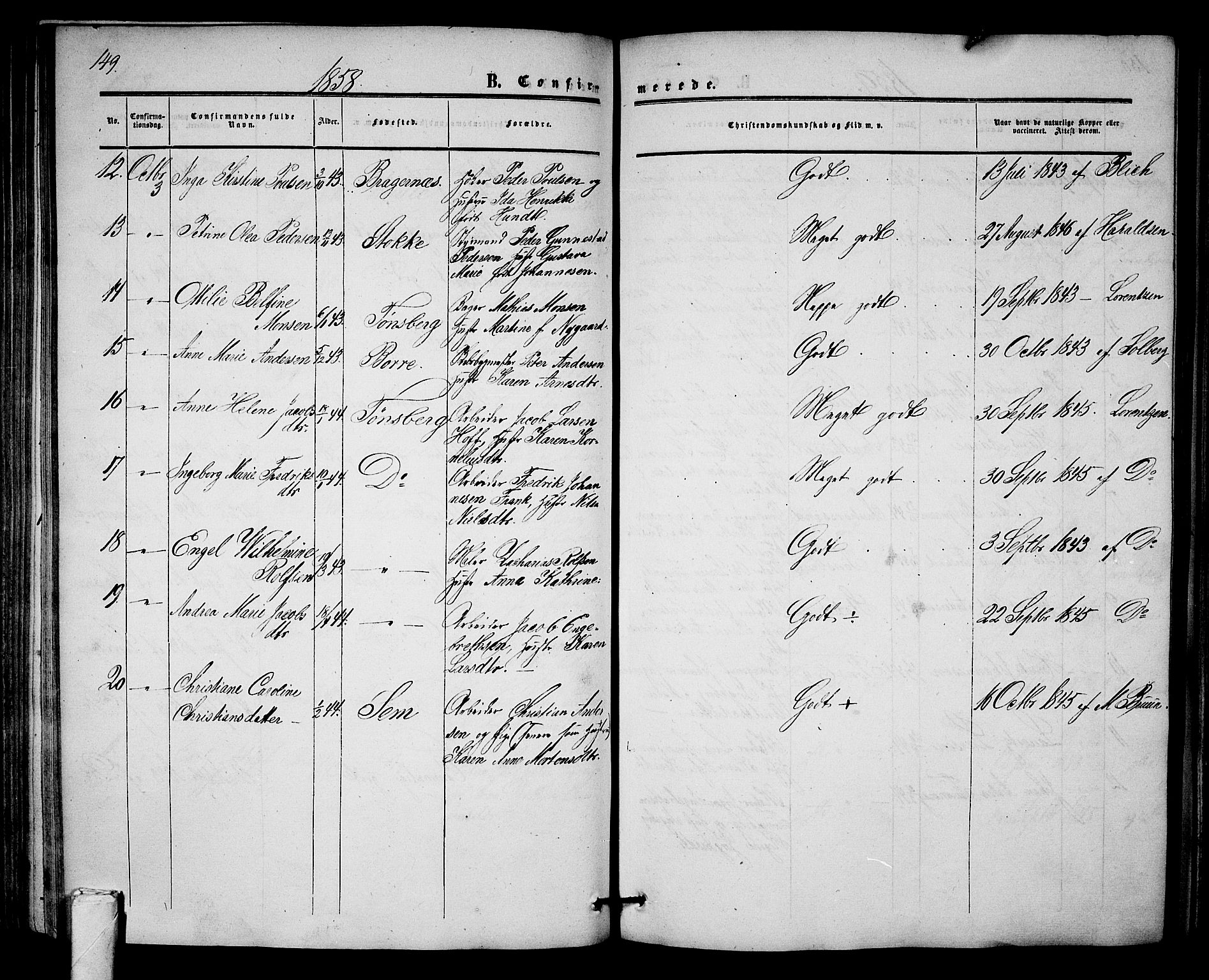 Tønsberg kirkebøker, AV/SAKO-A-330/G/Ga/L0003: Parish register (copy) no. 3, 1855-1864, p. 149