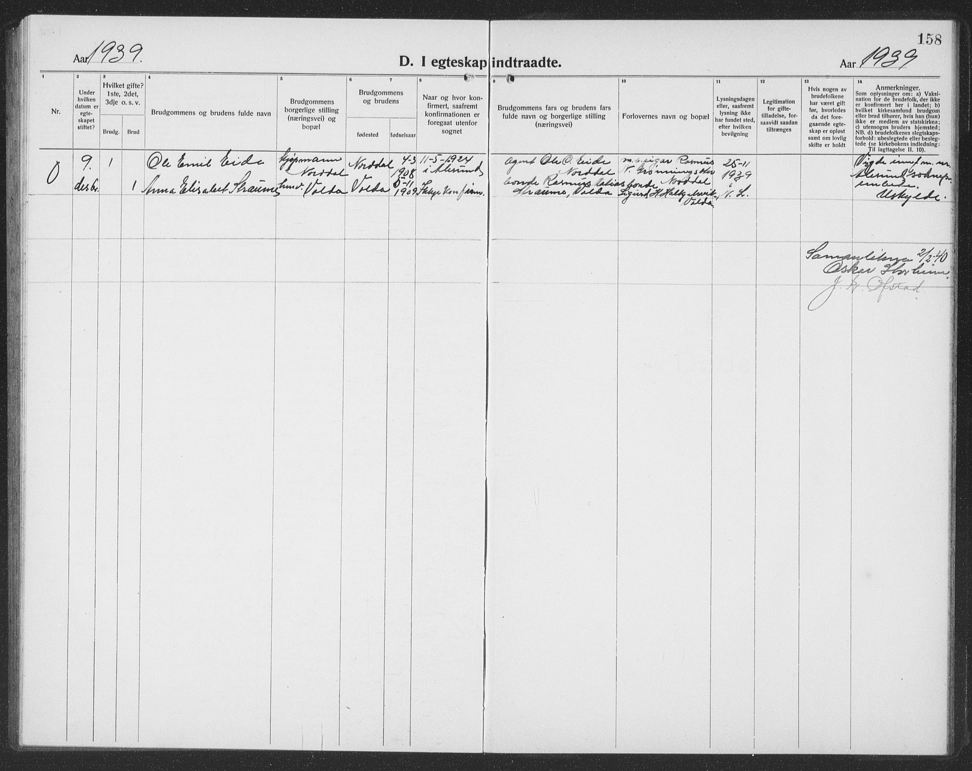 Ministerialprotokoller, klokkerbøker og fødselsregistre - Møre og Romsdal, AV/SAT-A-1454/519/L0266: Parish register (copy) no. 519C07, 1921-1939, p. 158