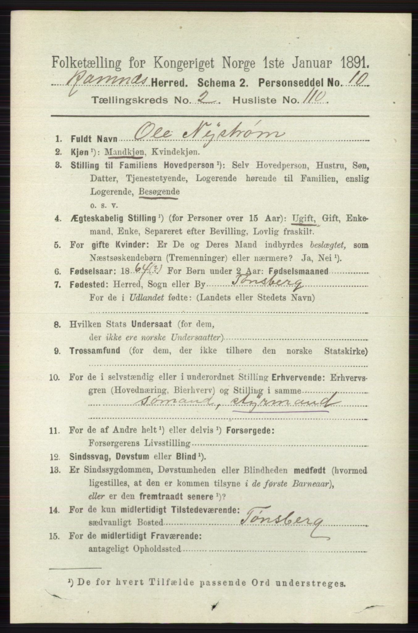 RA, 1891 census for 0718 Ramnes, 1891, p. 1189