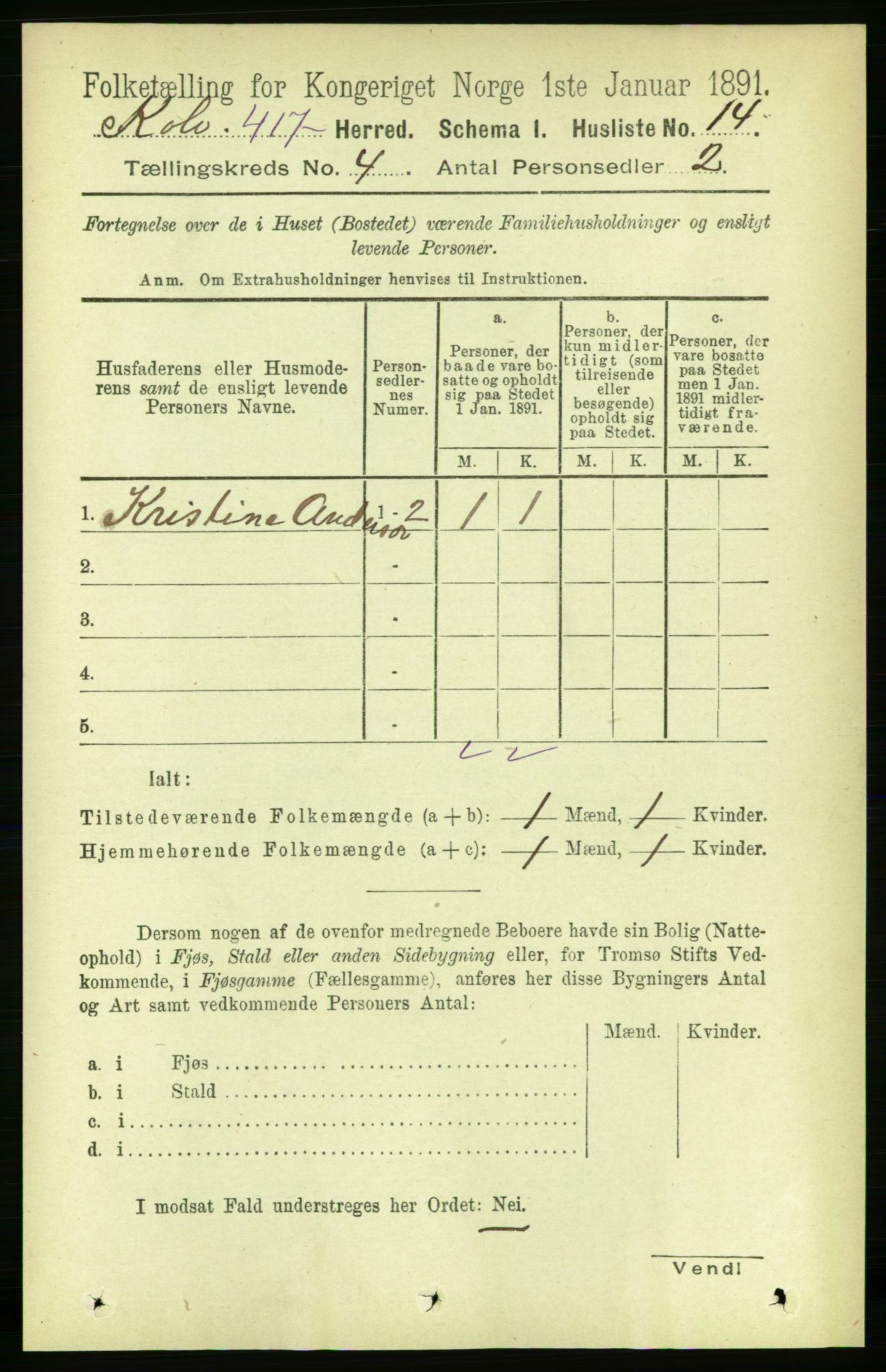 RA, 1891 census for 1752 Kolvereid, 1891, p. 1375