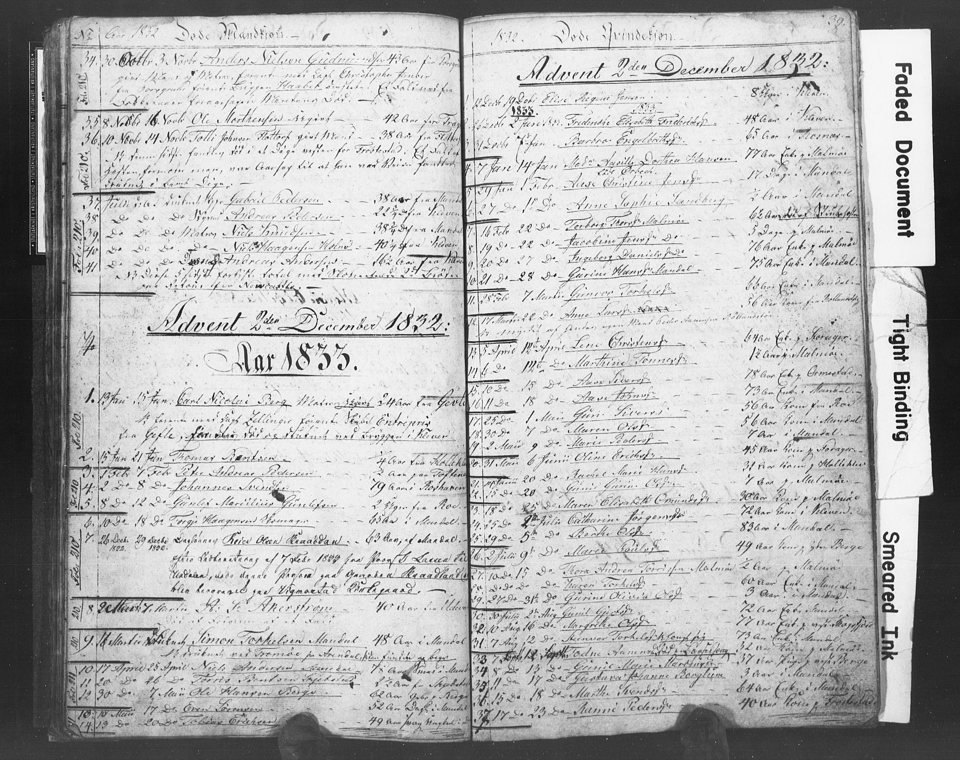Mandal sokneprestkontor, SAK/1111-0030/F/Fb/Fba/L0003: Parish register (copy) no. B 1B, 1831-1834, p. 39