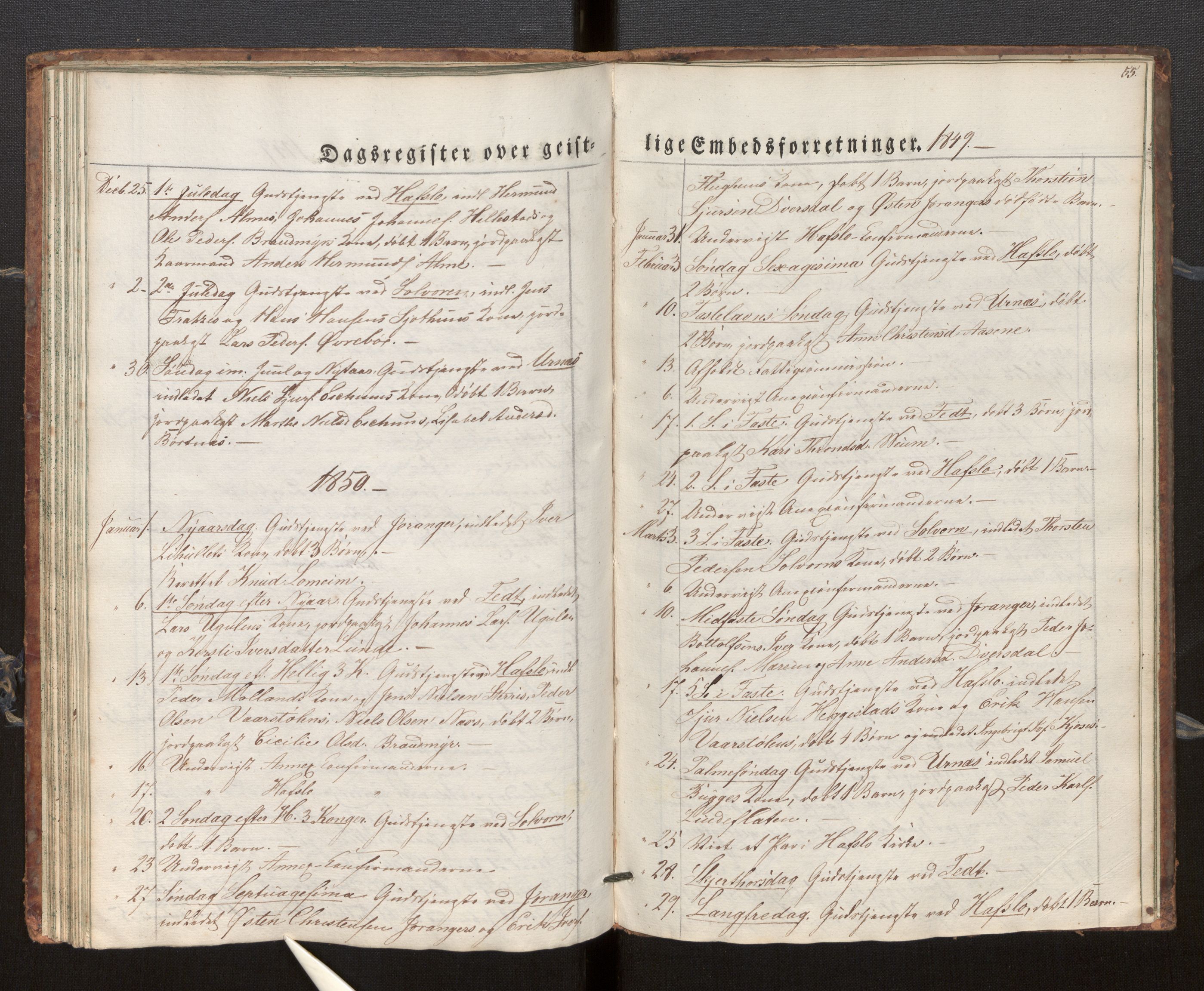 Hafslo sokneprestembete, SAB/A-80301/H/Haa/Haaf/L0001: Diary records no. F 1, 1834-1854, p. 55