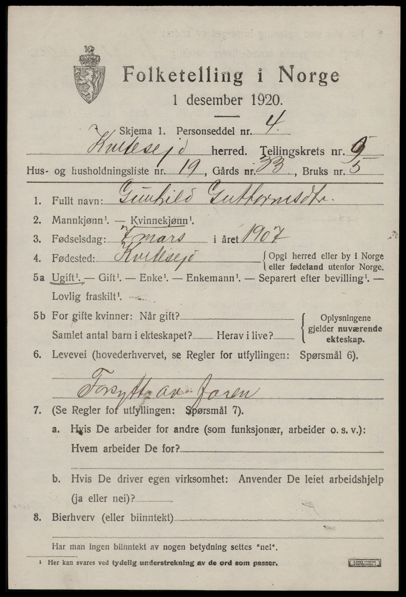 SAKO, 1920 census for Kviteseid, 1920, p. 4379