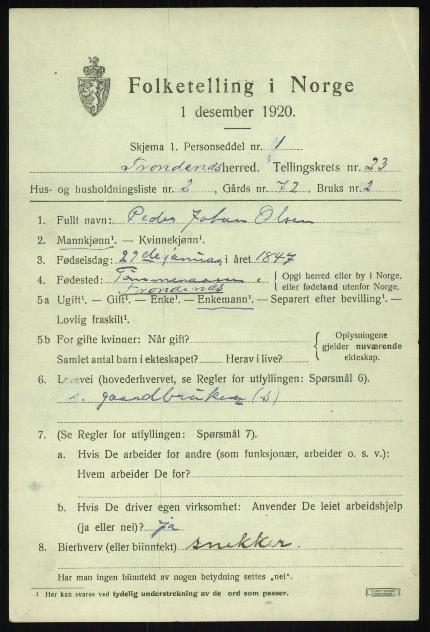 SATØ, 1920 census for Trondenes, 1920, p. 17896