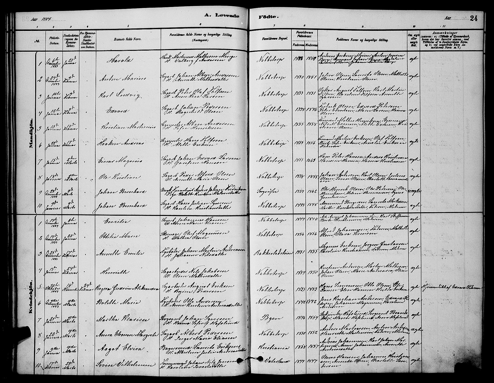 Østre Fredrikstad prestekontor Kirkebøker, SAO/A-10907/G/Ga/L0001: Parish register (copy) no. 1, 1880-1899, p. 24