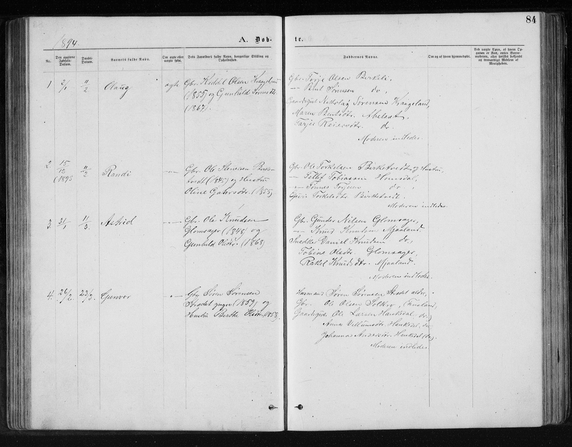 Holum sokneprestkontor, AV/SAK-1111-0022/F/Fb/Fbb/L0003: Parish register (copy) no. B 3, 1875-1898, p. 84