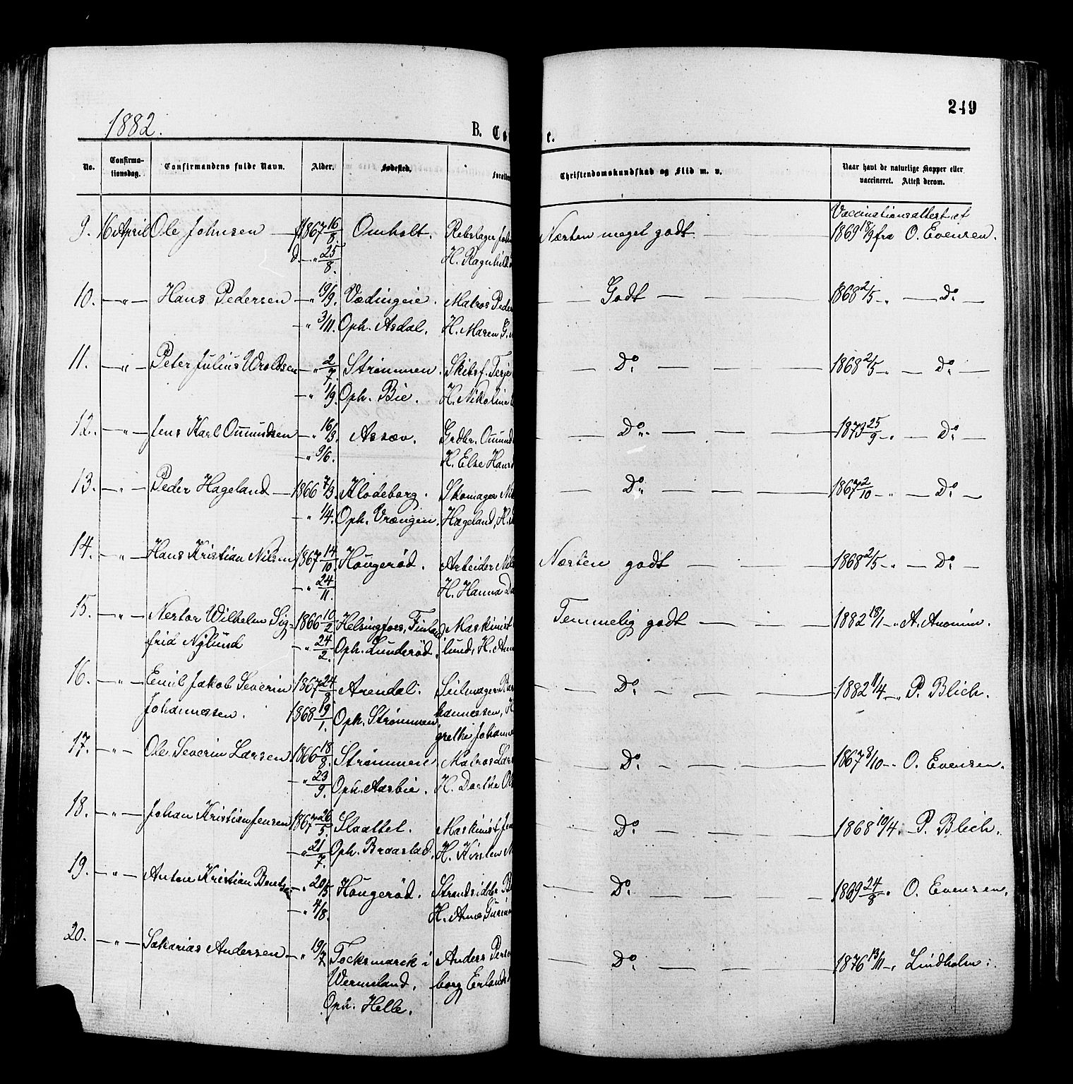 Øyestad sokneprestkontor, AV/SAK-1111-0049/F/Fa/L0016: Parish register (official) no. A 16, 1874-1886, p. 249