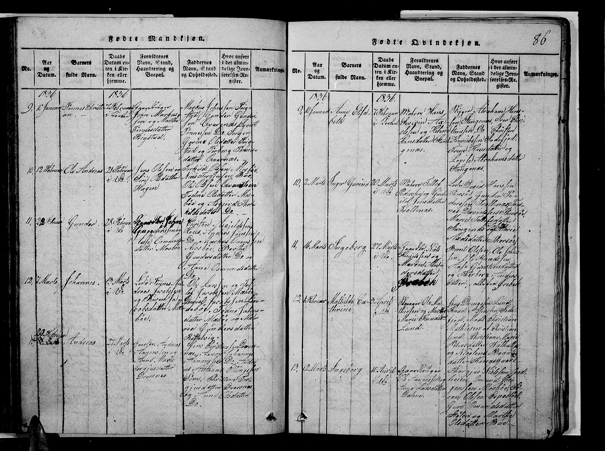 Oddernes sokneprestkontor, AV/SAK-1111-0033/F/Fb/Fba/L0003: Parish register (copy) no. B 3, 1820-1838, p. 86