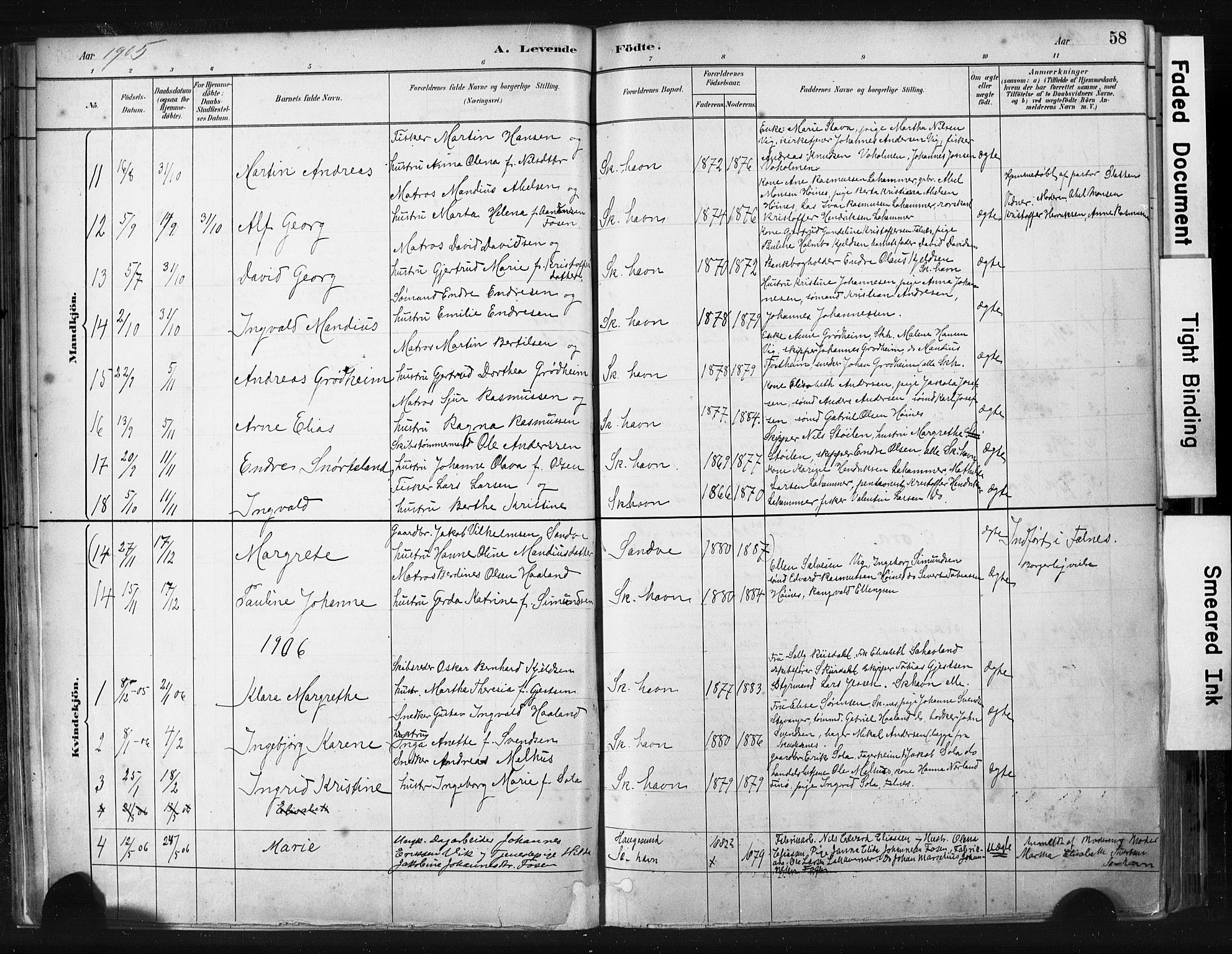 Skudenes sokneprestkontor, AV/SAST-A -101849/H/Ha/Haa/L0008: Parish register (official) no. A 5, 1882-1912, p. 58