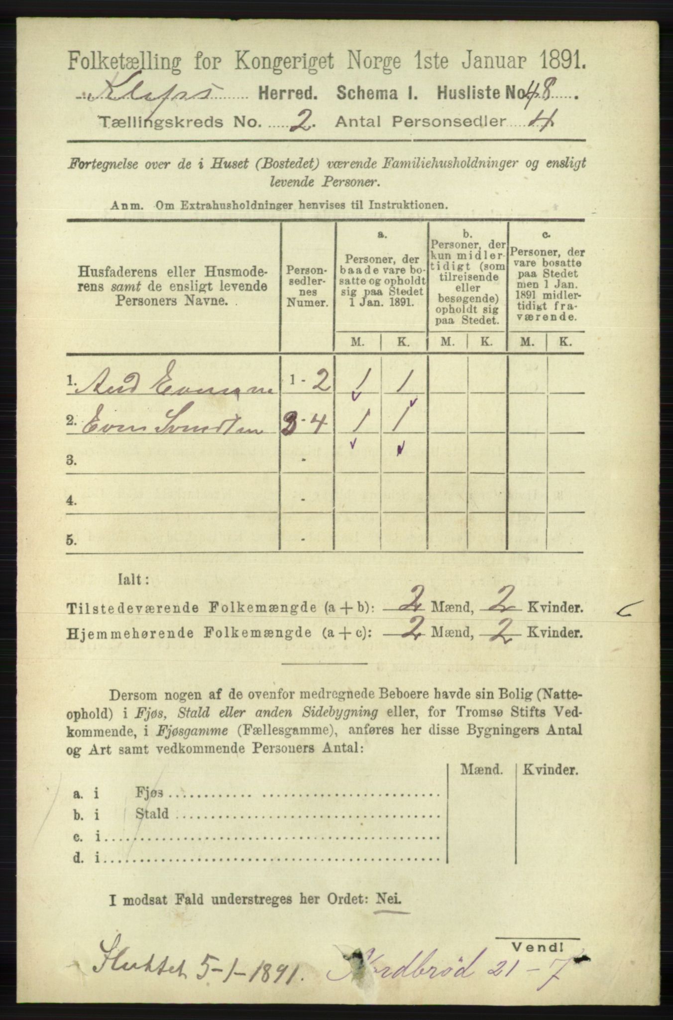 RA, 1891 census for 1120 Klepp, 1891, p. 356