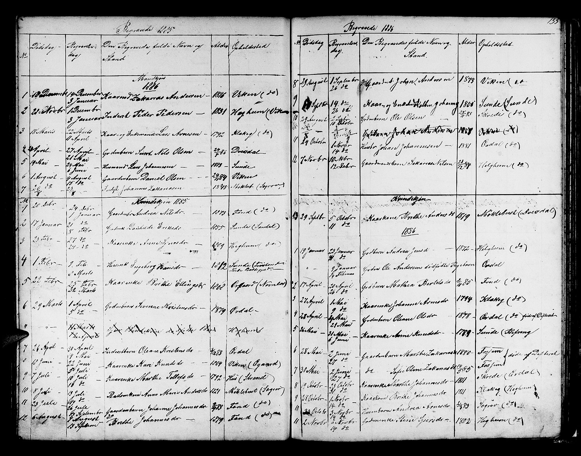 Jølster sokneprestembete, SAB/A-80701/H/Hab/Habb/L0001: Parish register (copy) no. B 1, 1853-1887, p. 133