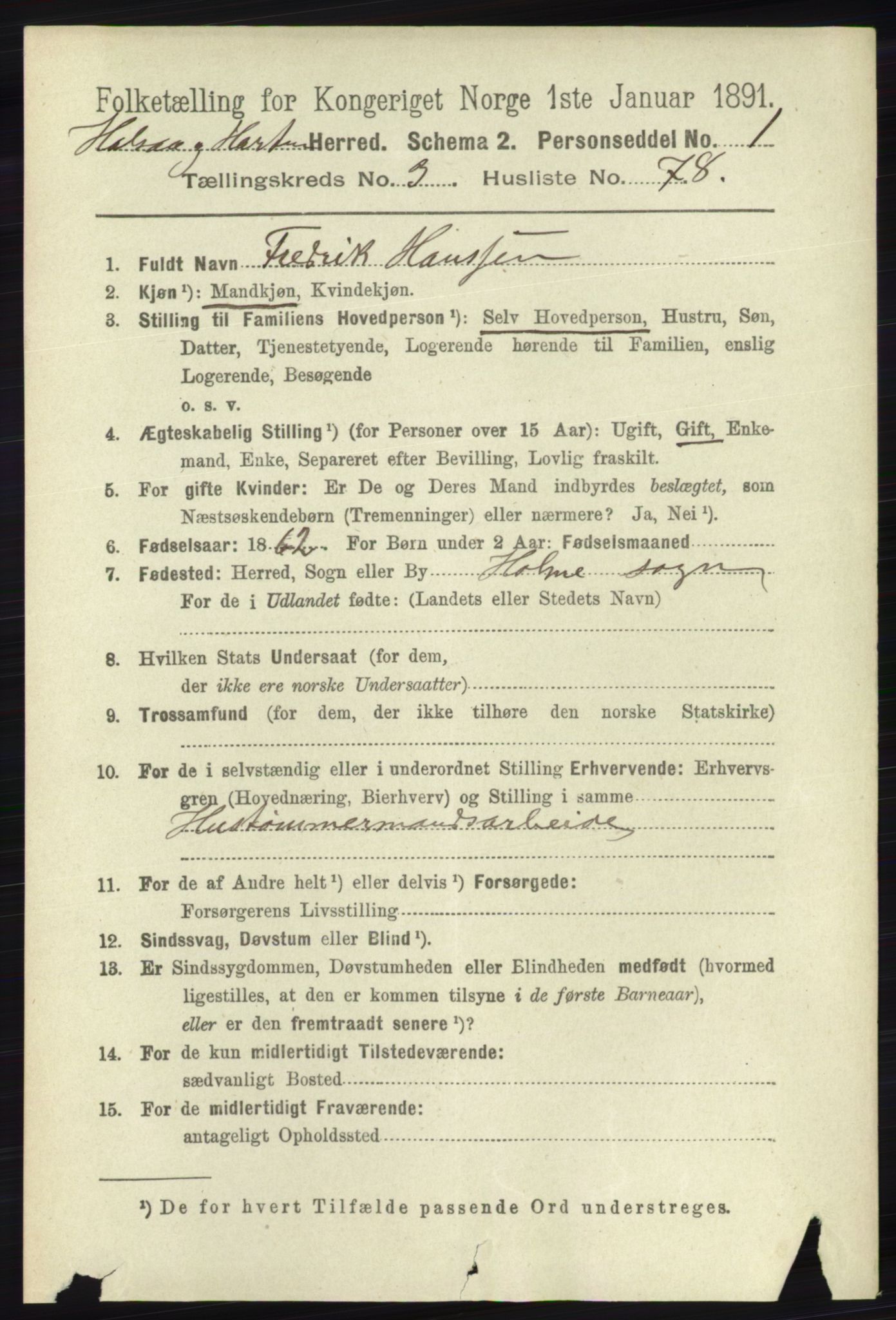 RA, 1891 census for 1019 Halse og Harkmark, 1891, p. 1394