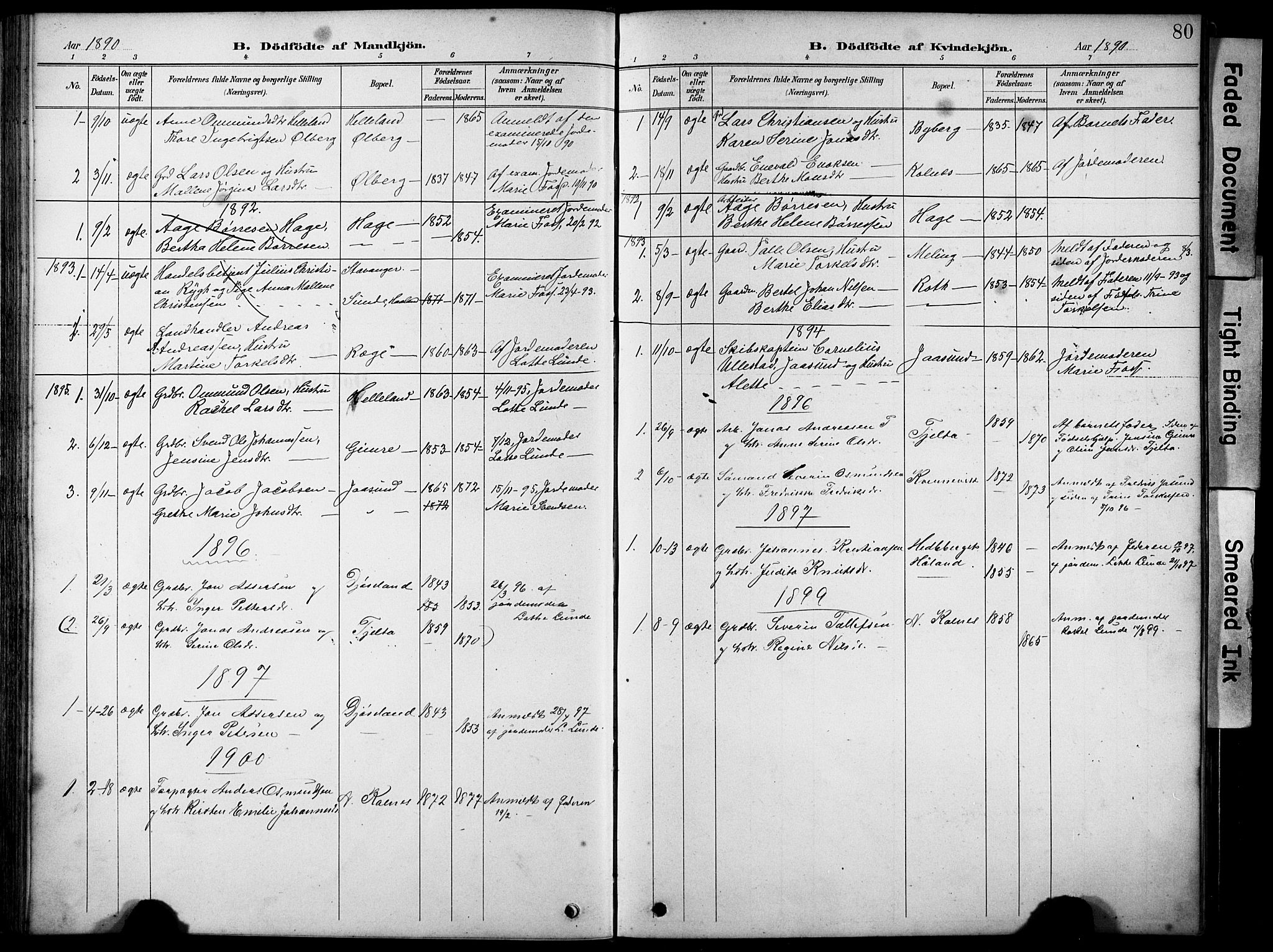 Håland sokneprestkontor, AV/SAST-A-101802/001/30BA/L0012: Parish register (official) no. A 11, 1889-1900, p. 80