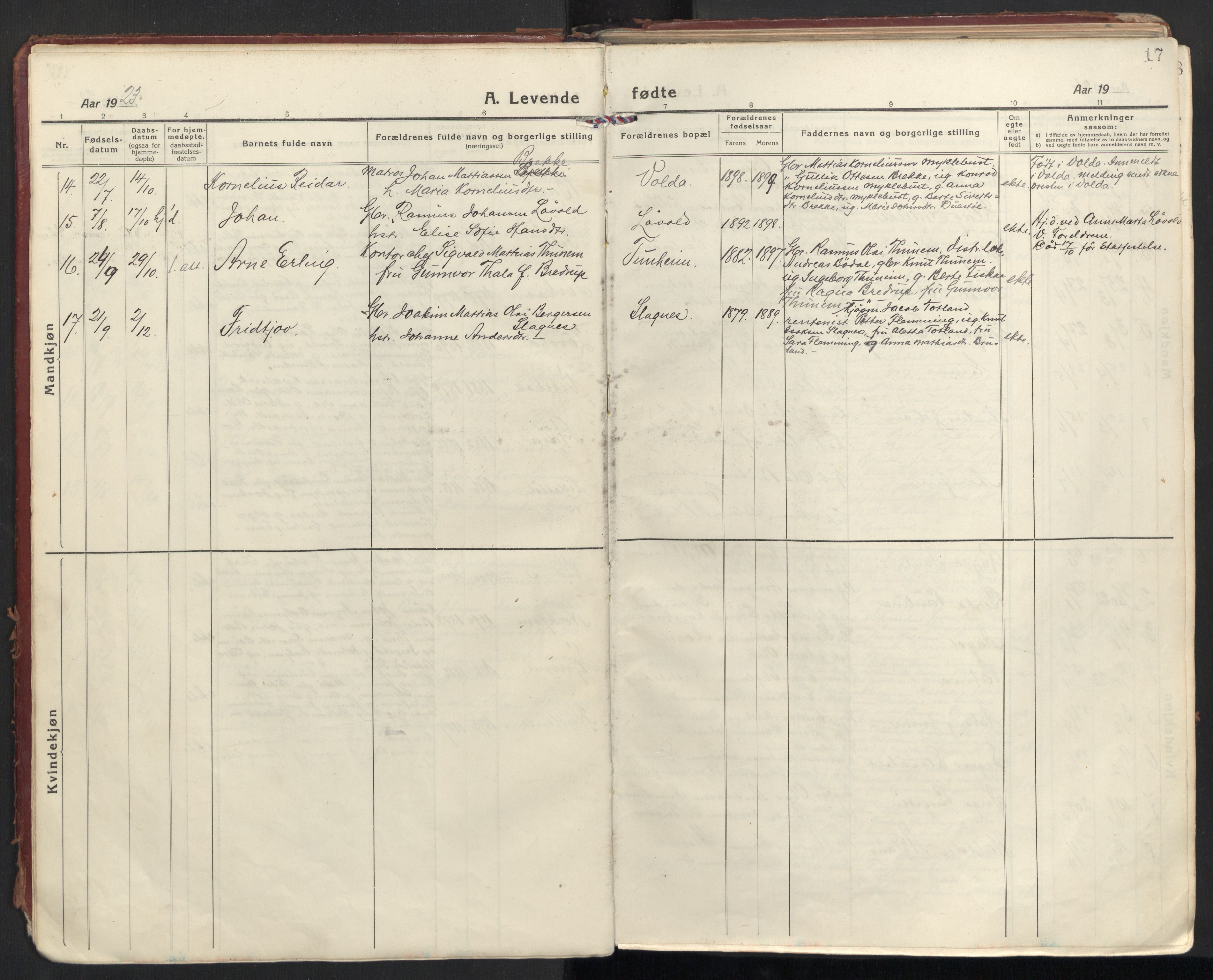 Ministerialprotokoller, klokkerbøker og fødselsregistre - Møre og Romsdal, AV/SAT-A-1454/501/L0012: Parish register (official) no. 501A12, 1920-1946, p. 17