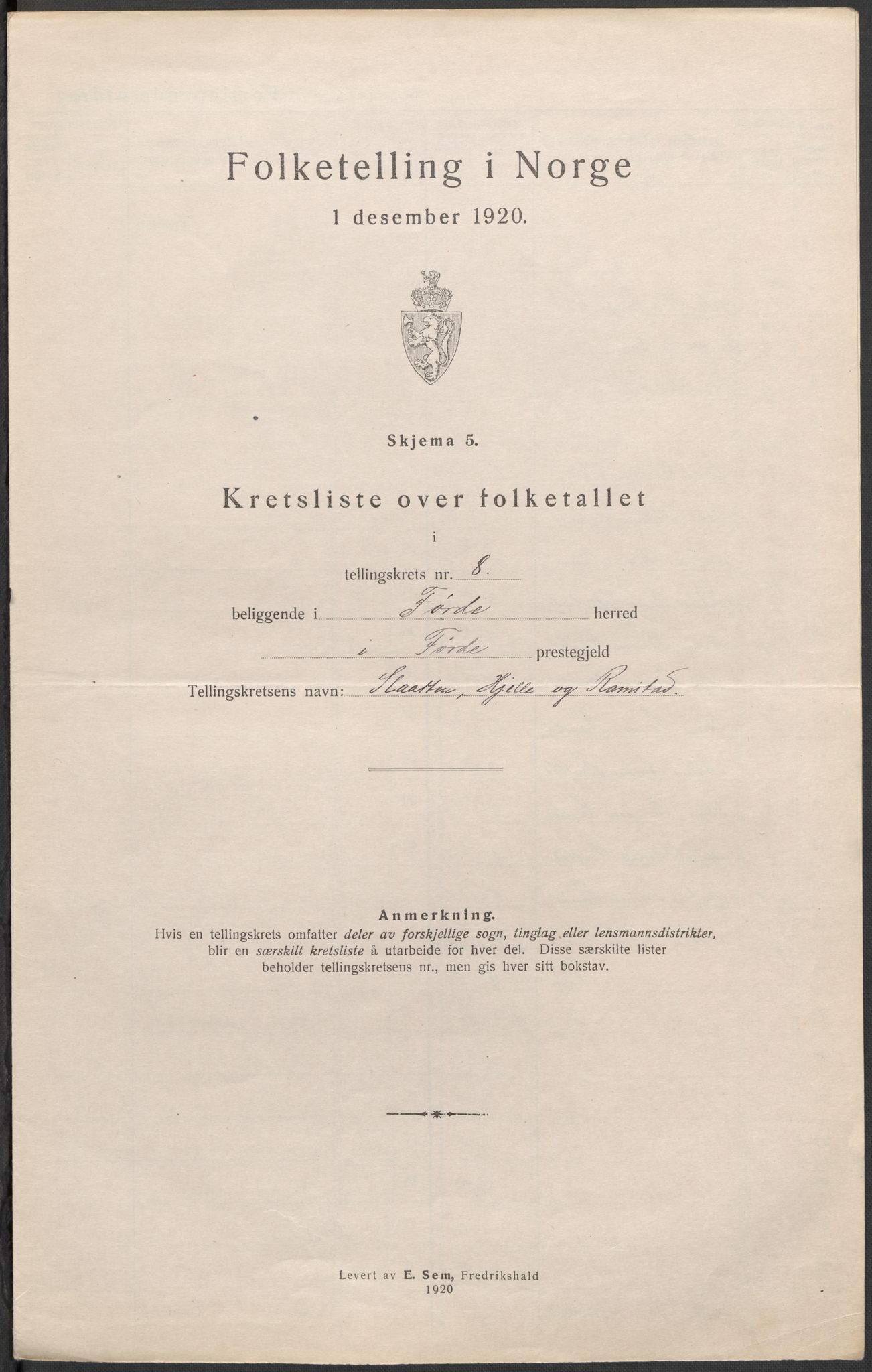 SAB, 1920 census for Førde, 1920, p. 26