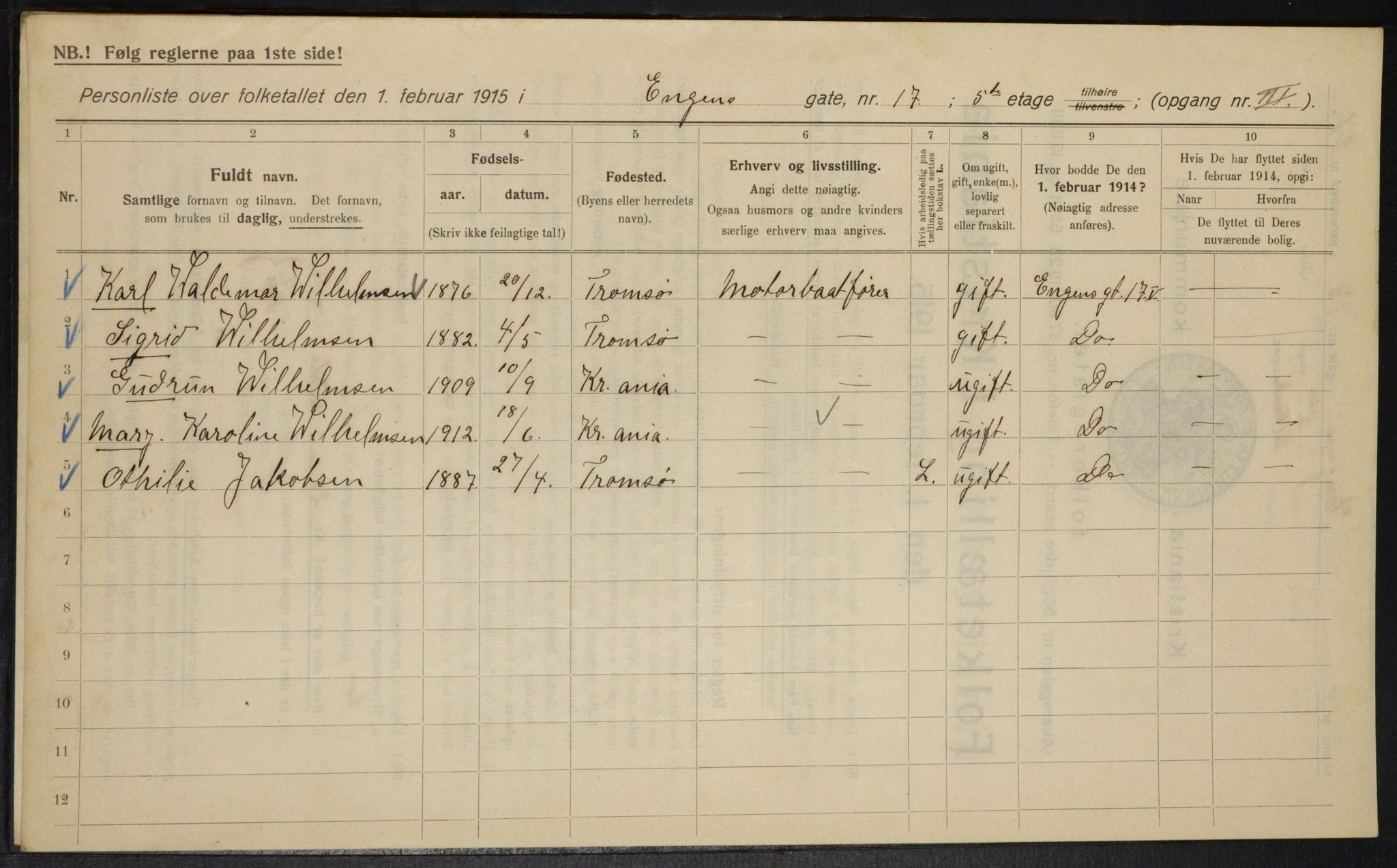 OBA, Municipal Census 1915 for Kristiania, 1915, p. 21503