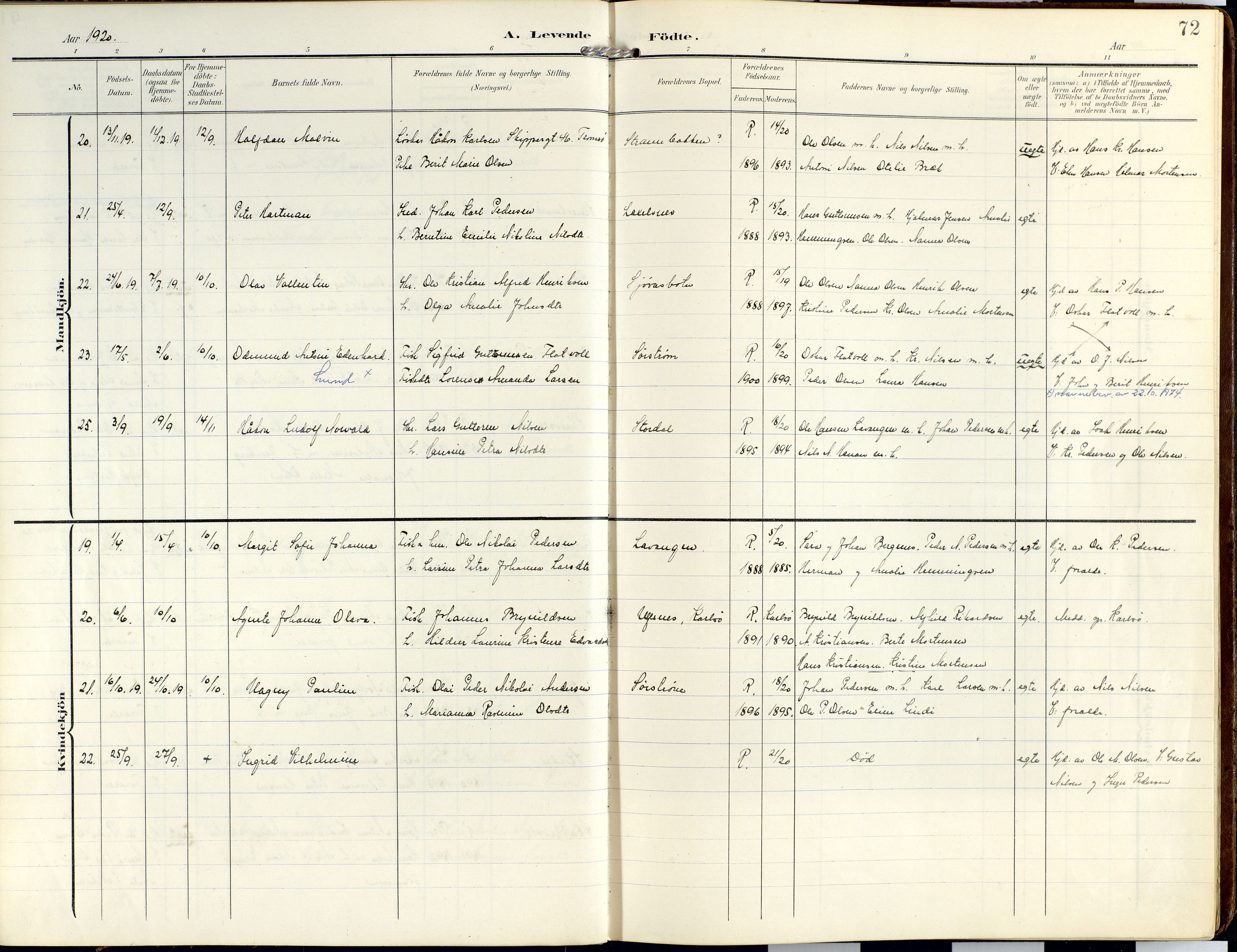 Lyngen sokneprestembete, SATØ/S-1289/H/He/Hea/L0014kirke: Parish register (official) no. 14, 1905-1920, p. 72