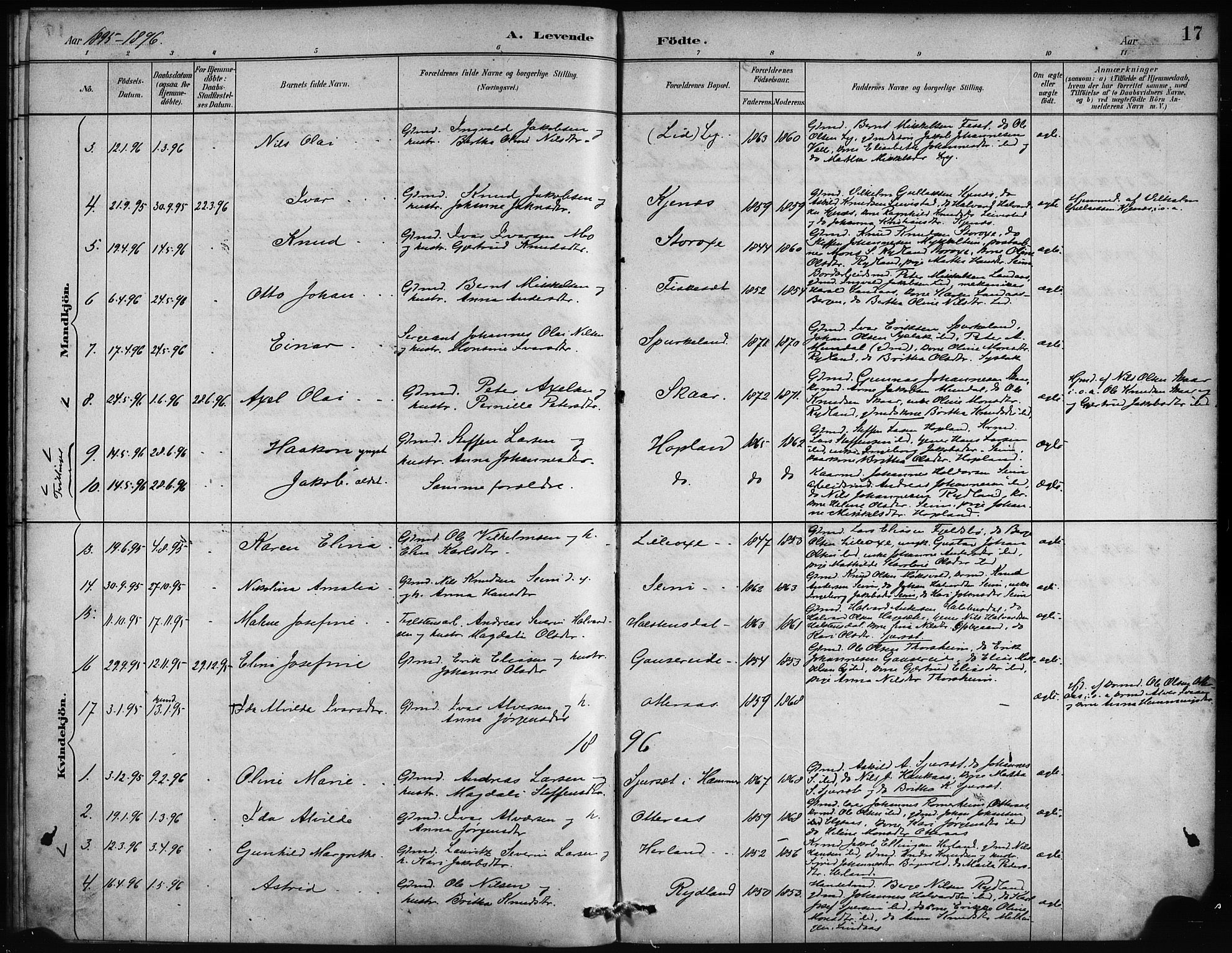 Alversund Sokneprestembete, AV/SAB-A-73901/H/Ha/Haa/Haad/L0002: Parish register (official) no. D 2, 1890-1897, p. 17