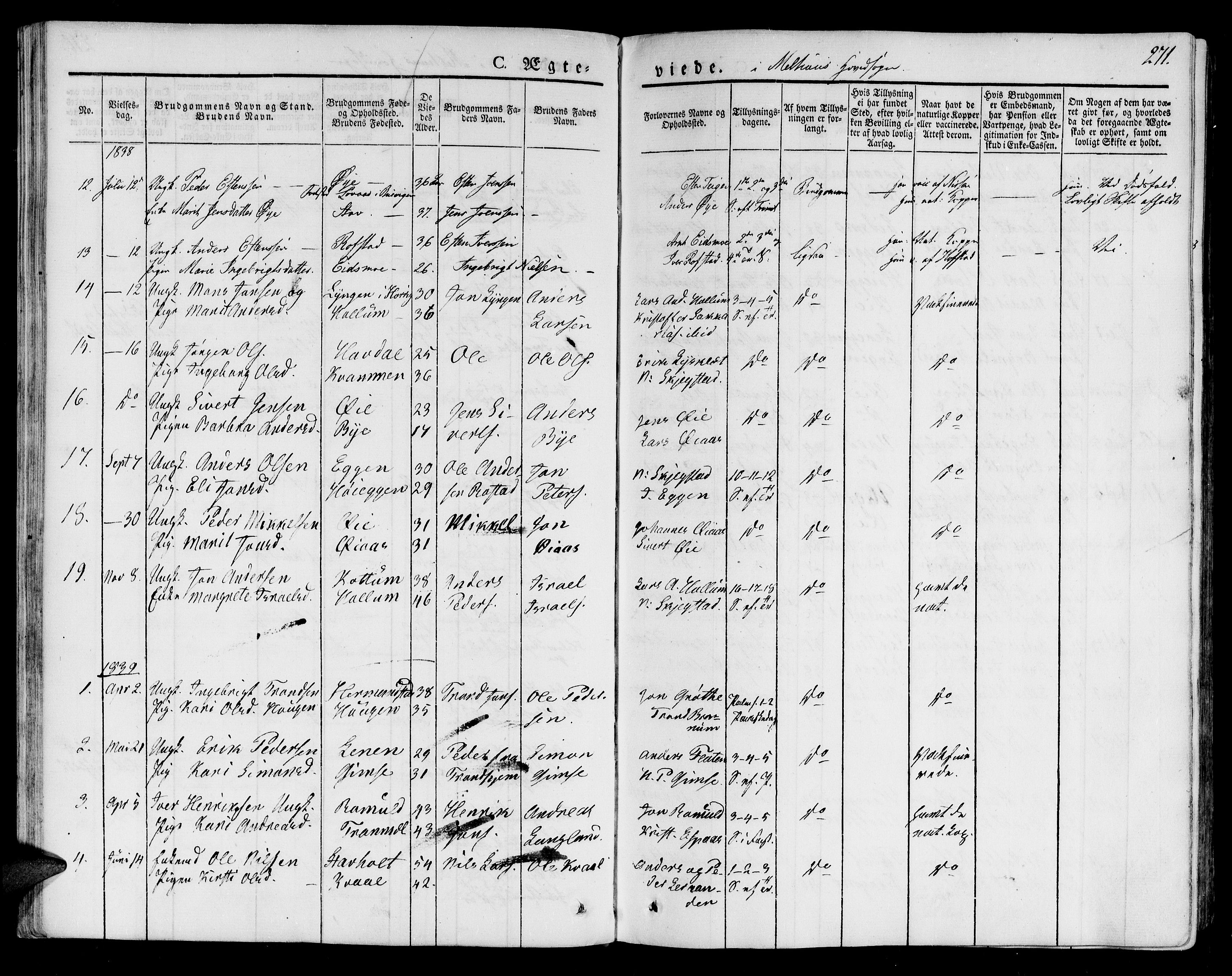 Ministerialprotokoller, klokkerbøker og fødselsregistre - Sør-Trøndelag, SAT/A-1456/691/L1070: Parish register (official) no. 691A05 /1, 1826-1841, p. 271