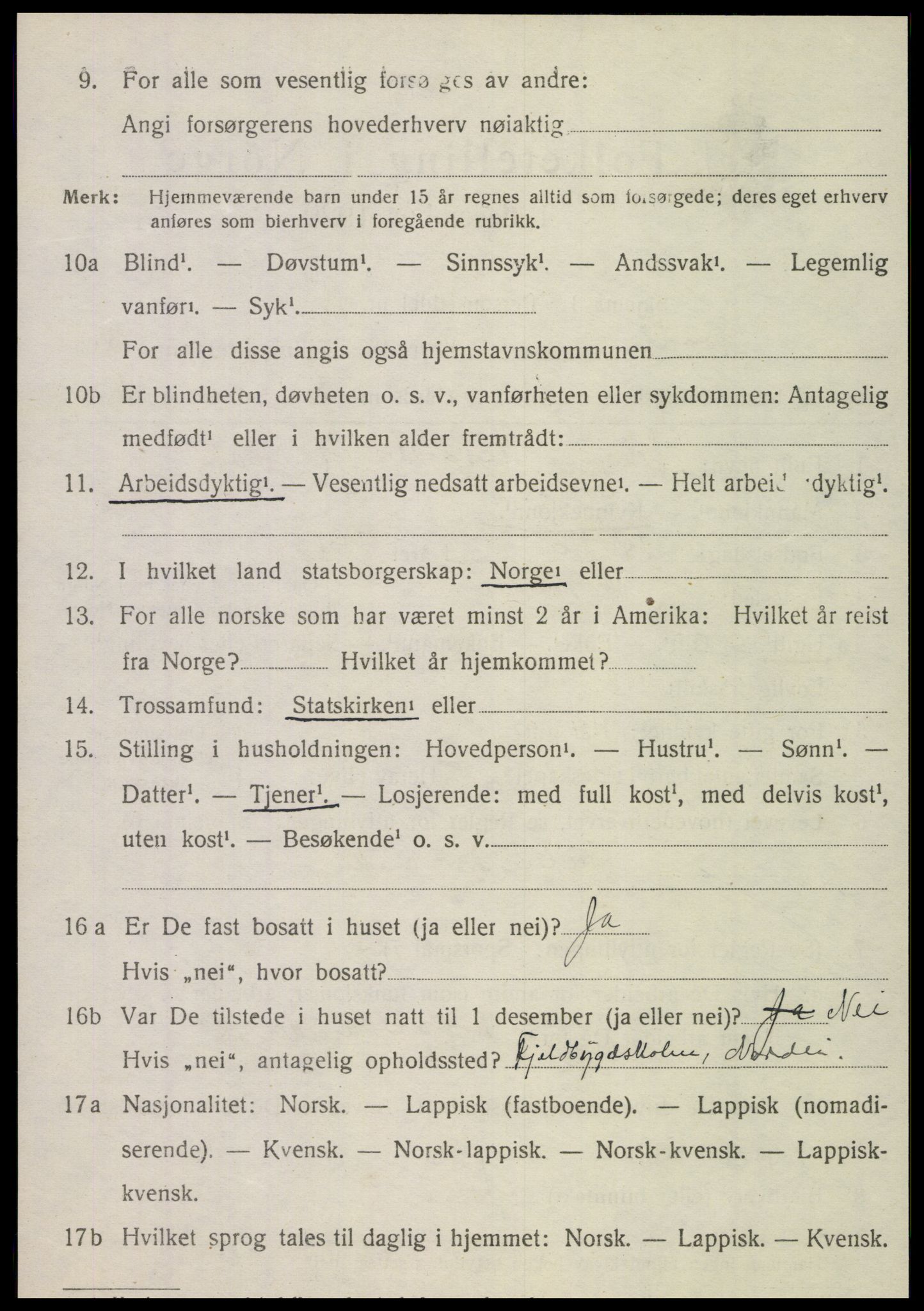 SAT, 1920 census for Nordli, 1920, p. 1418
