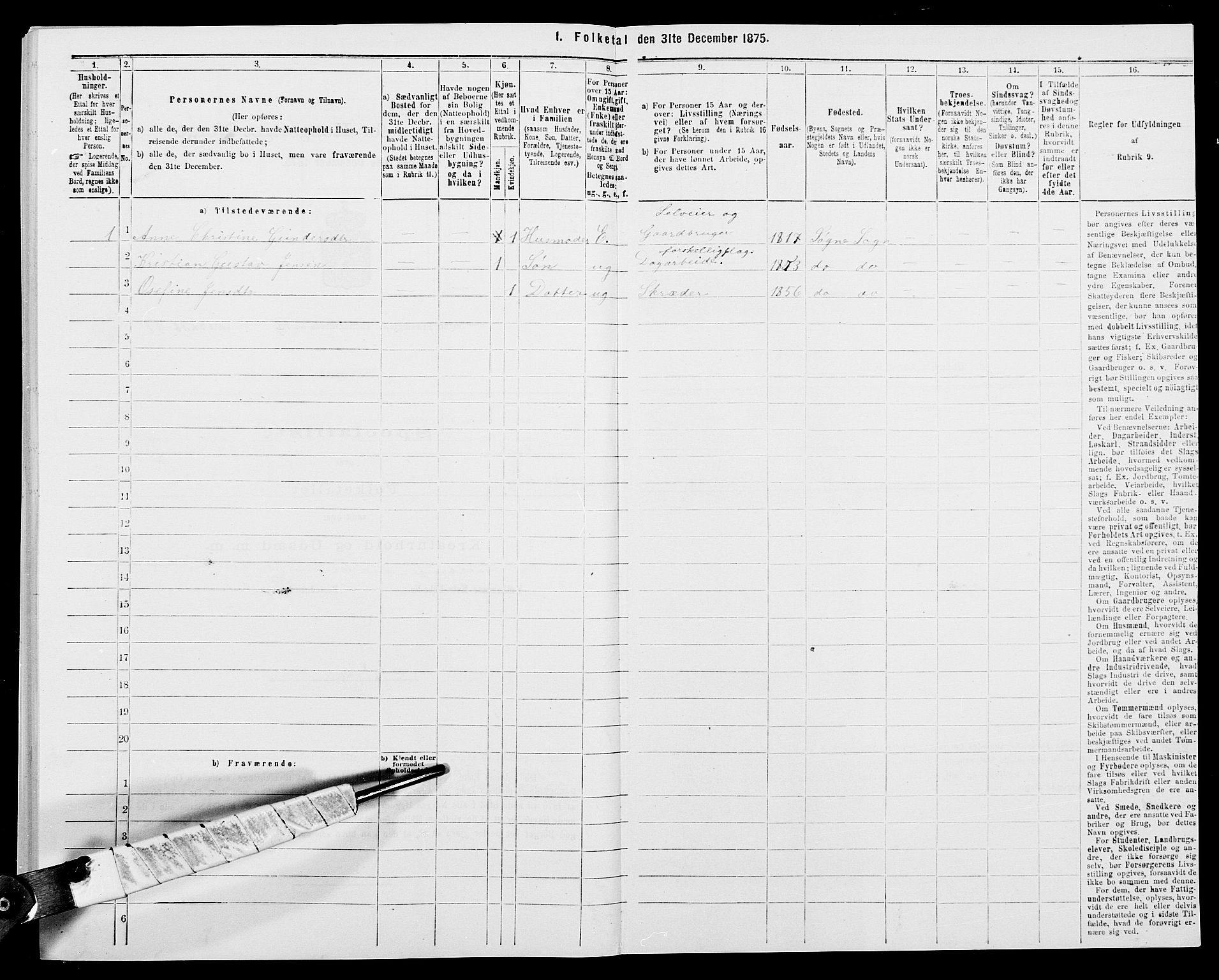 SAK, 1875 census for 1018P Søgne, 1875, p. 997