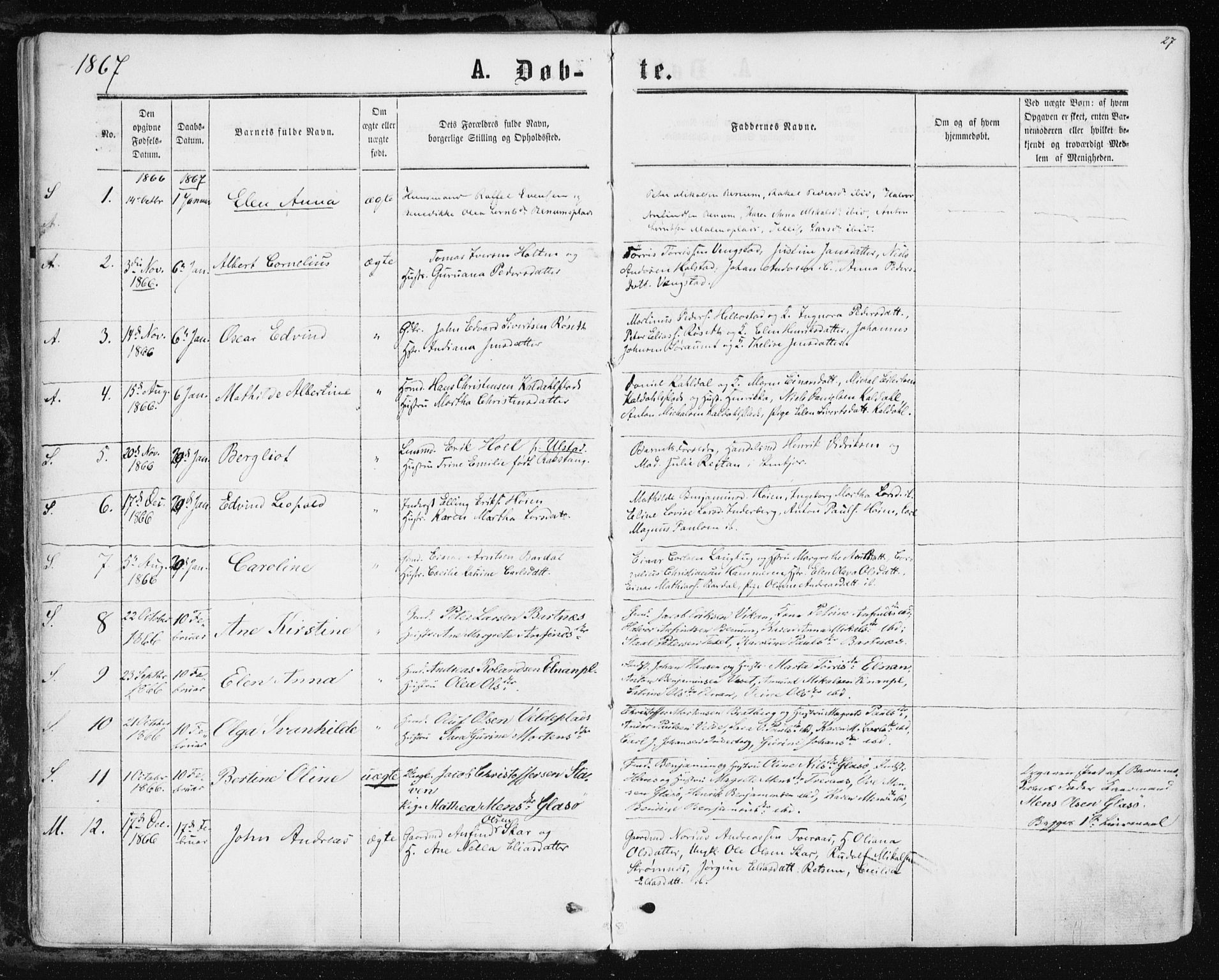 Ministerialprotokoller, klokkerbøker og fødselsregistre - Nord-Trøndelag, SAT/A-1458/741/L0394: Parish register (official) no. 741A08, 1864-1877, p. 27