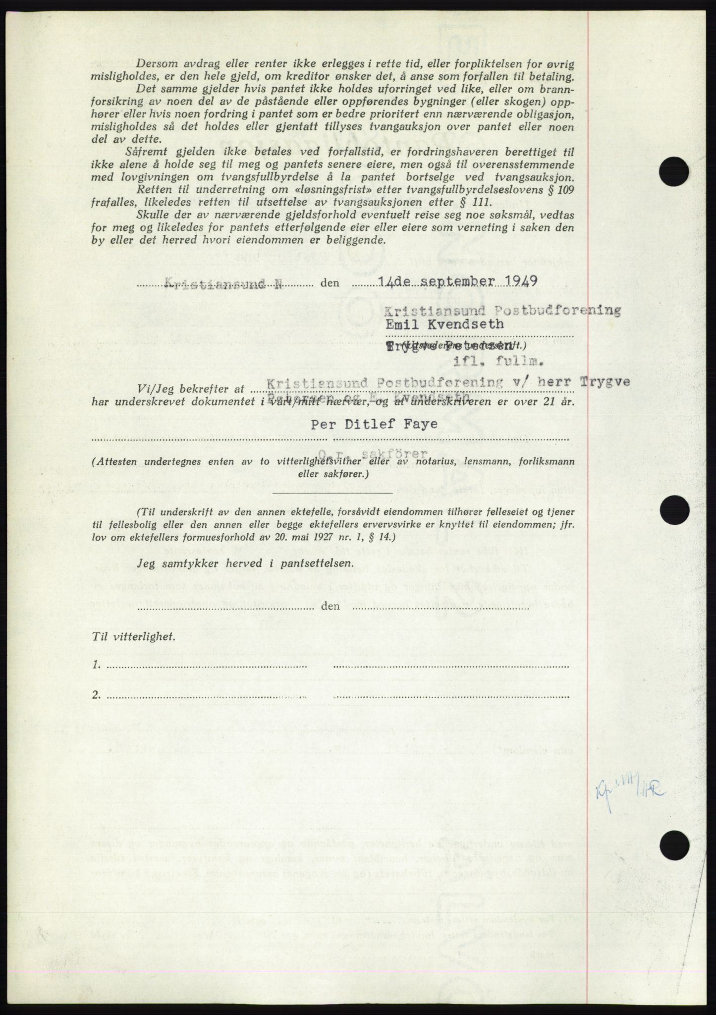 Nordmøre sorenskriveri, AV/SAT-A-4132/1/2/2Ca: Mortgage book no. B102, 1949-1949, Diary no: : 2865/1949