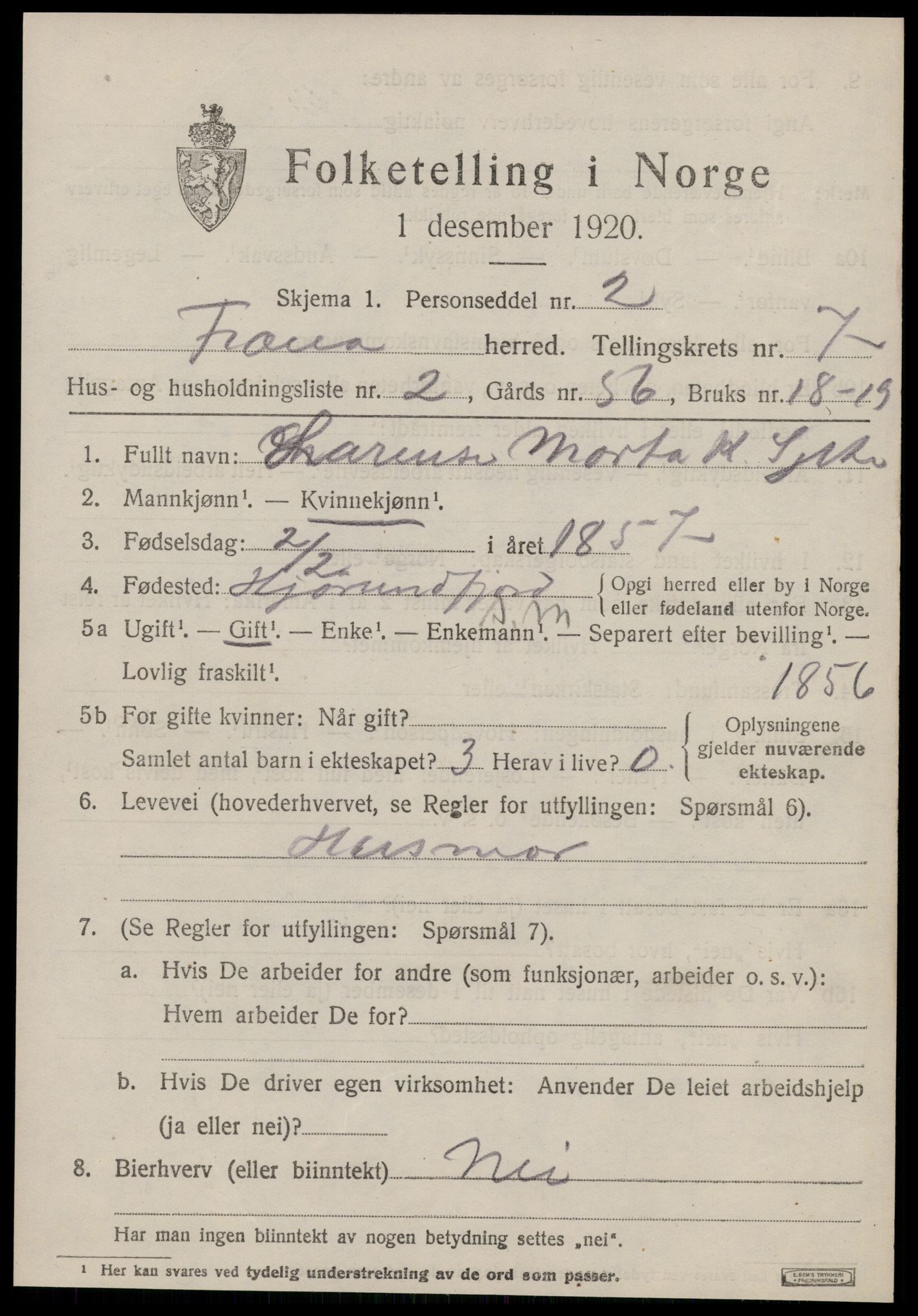 SAT, 1920 census for Fræna, 1920, p. 4539