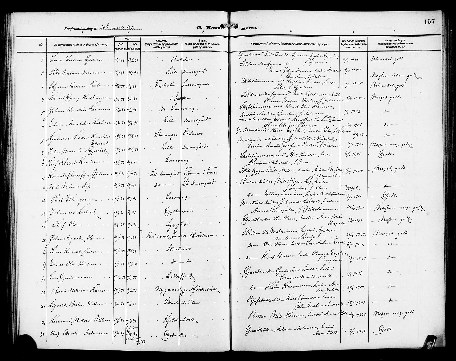 Laksevåg Sokneprestembete, SAB/A-76501/H/Ha/Hab/Haba/L0005: Parish register (copy) no. A 5, 1910-1917, p. 157