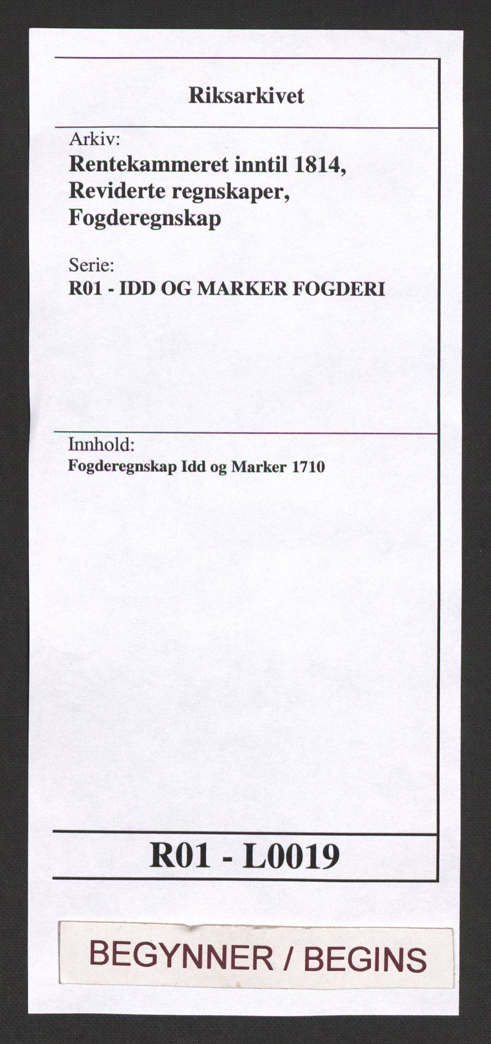 Rentekammeret inntil 1814, Reviderte regnskaper, Fogderegnskap, RA/EA-4092/R01/L0019: Fogderegnskap Idd og Marker, 1710, p. 1