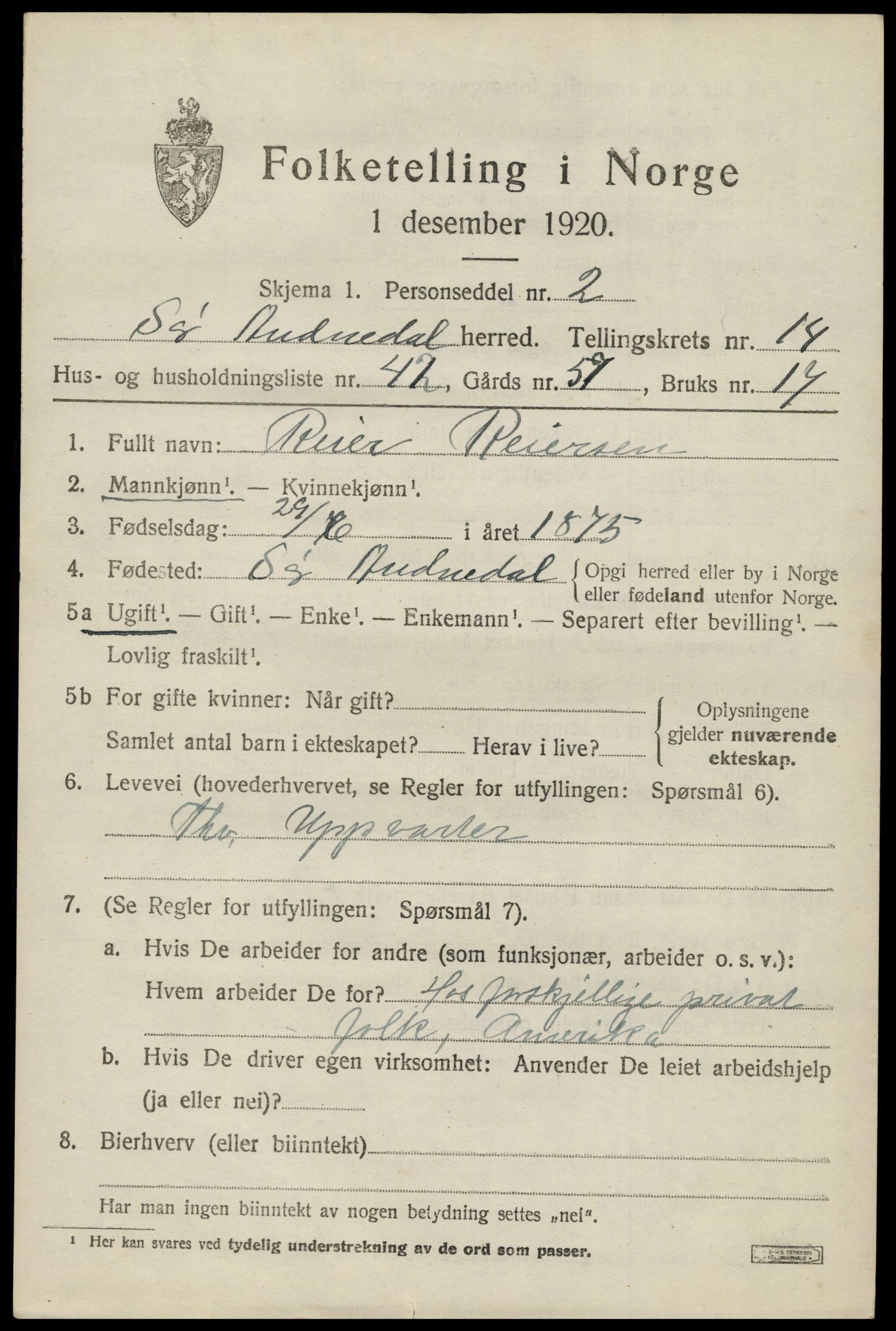 SAK, 1920 census for Sør-Audnedal, 1920, p. 5577