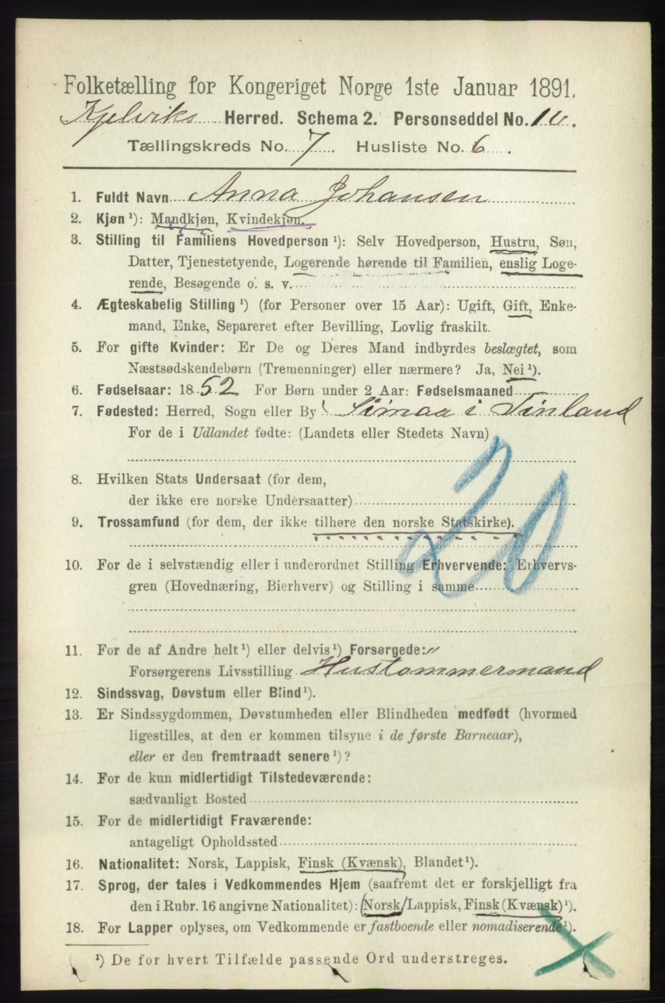 RA, 1891 census for 2019 Kjelvik, 1891, p. 923