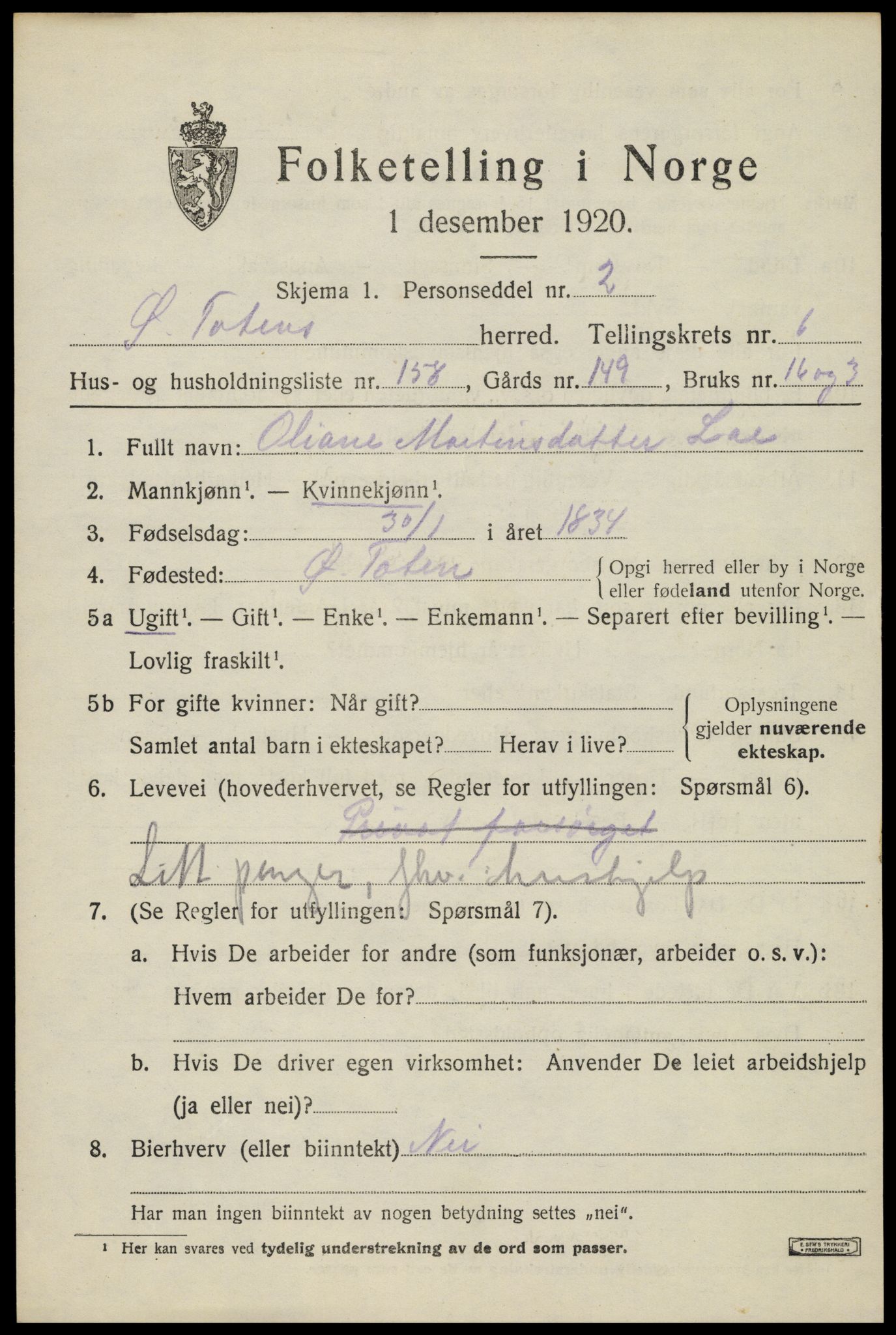 SAH, 1920 census for Østre Toten, 1920, p. 14980